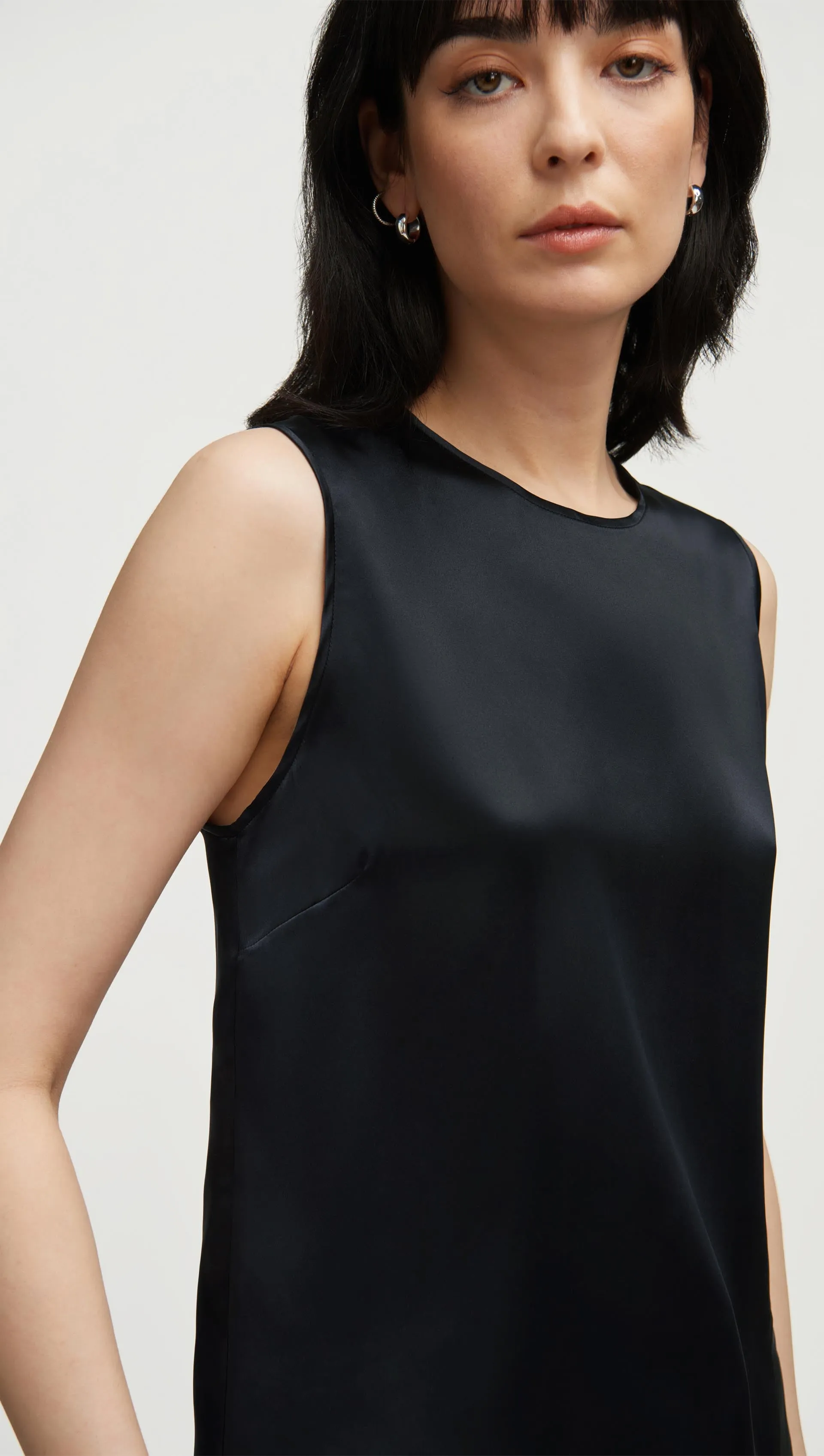Crewneck Tank in Silk Charmeuse | Black sold by Argent product image thumbnail 4