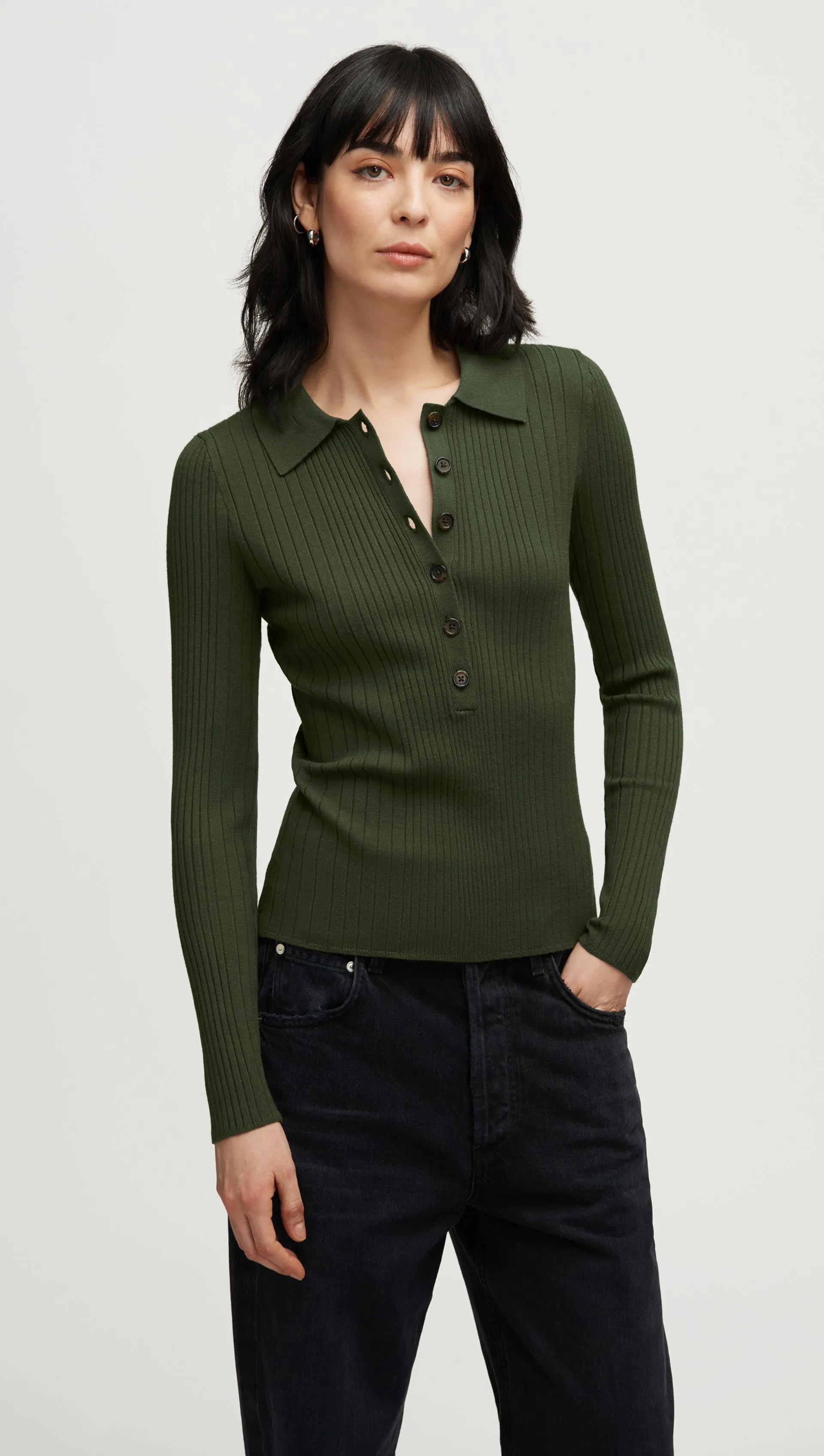 Ribbed Collar Sweater in Viscose Polyester | Mushroom sold by Argent