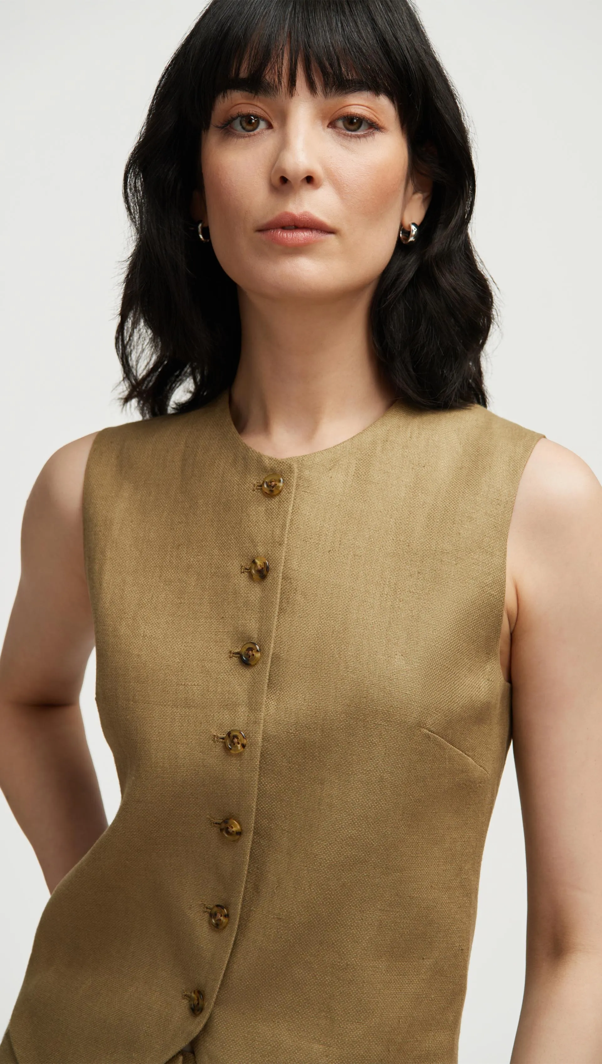 High-Neck Button Waistcoat in Basket Weave Linen | Fern sold by Argent product image thumbnail 2
