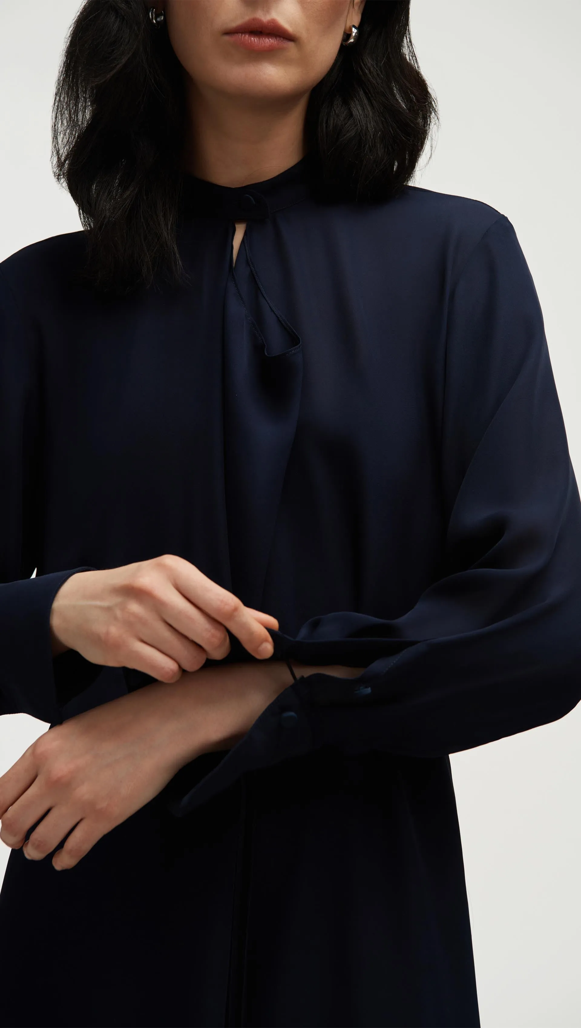Longsleeve Cowl Neck Dress in Silk | Midnight sold by Argent product image thumbnail 2
