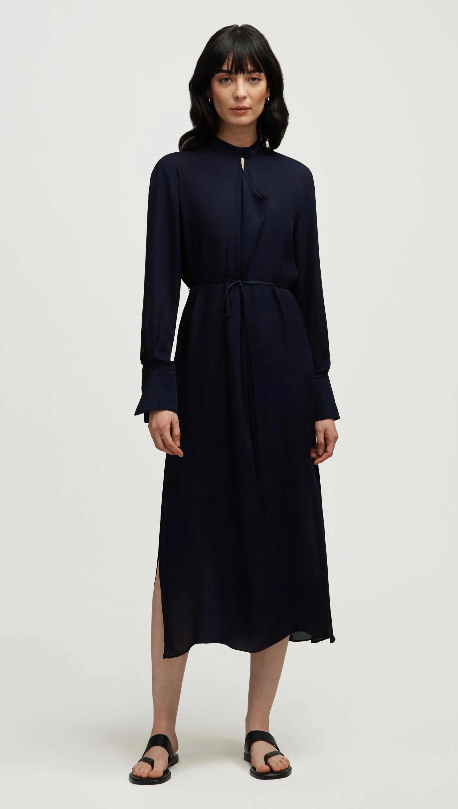 Longsleeve Cowl Neck Dress in Silk | Midnight sold by Argent