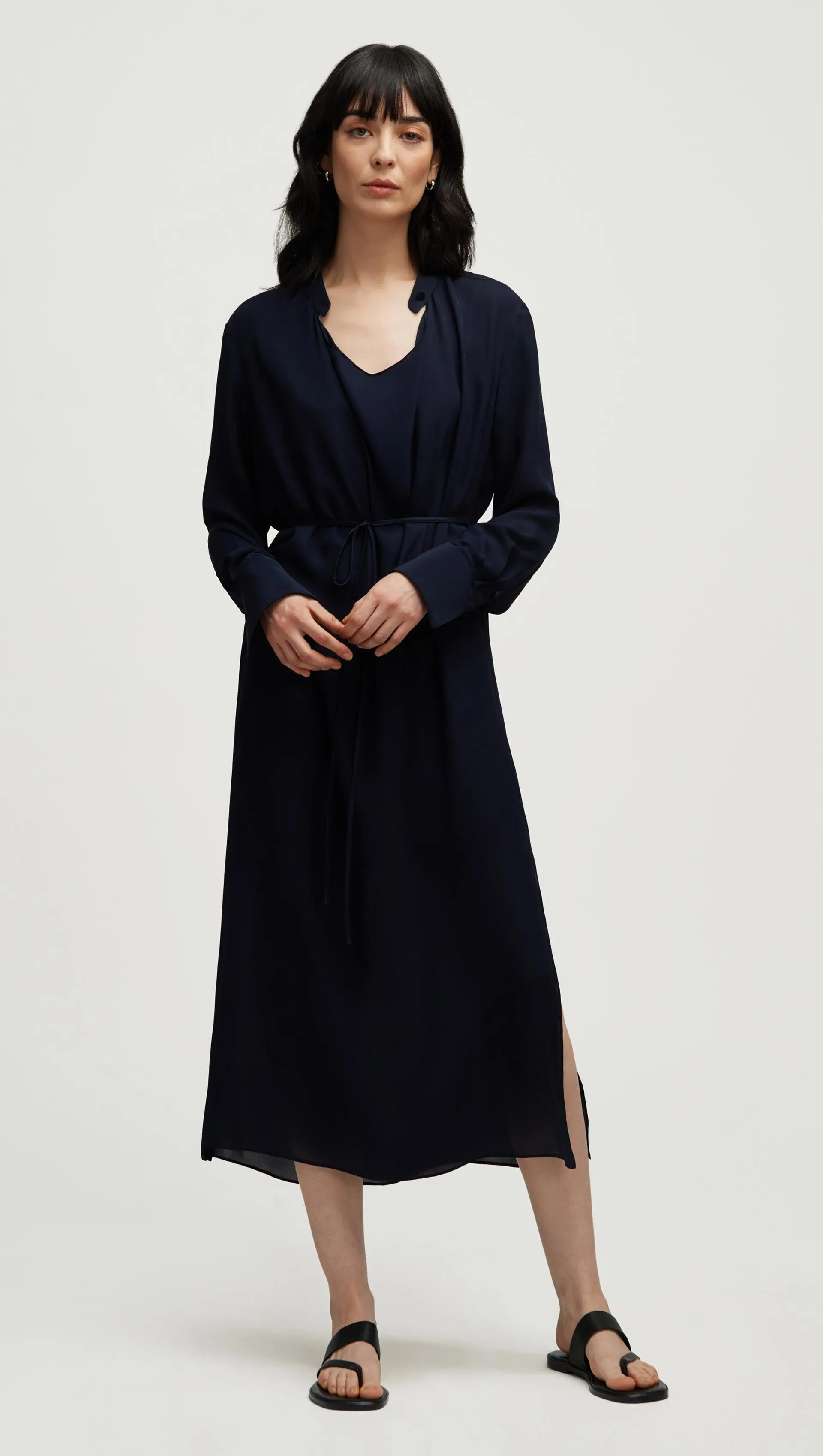 Longsleeve Cowl Neck Dress in Silk | Midnight sold by Argent product image thumbnail 4