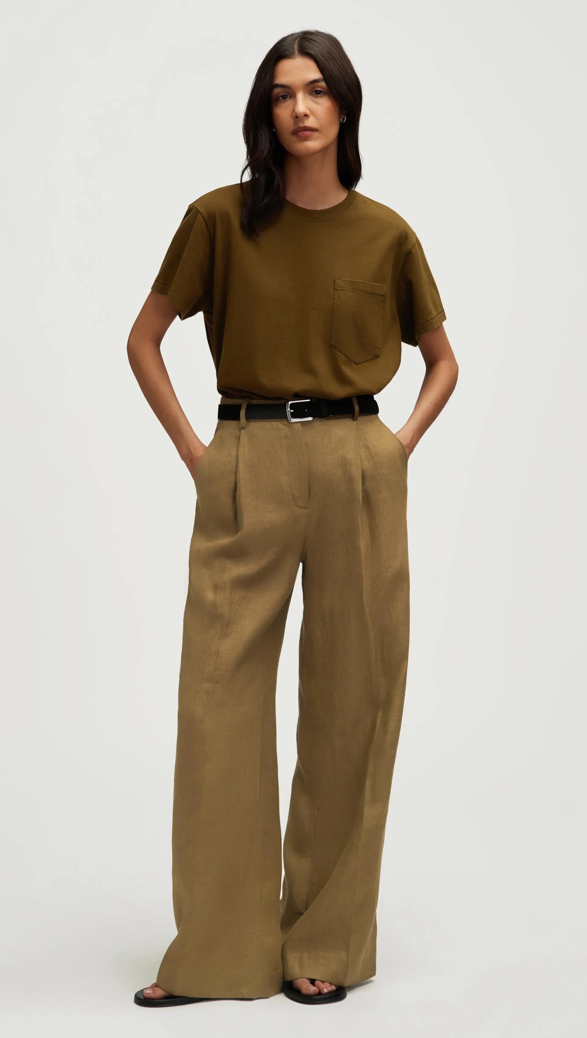 Single Pleat Trouser in Basket Weave Linen | Fern sold by Argent