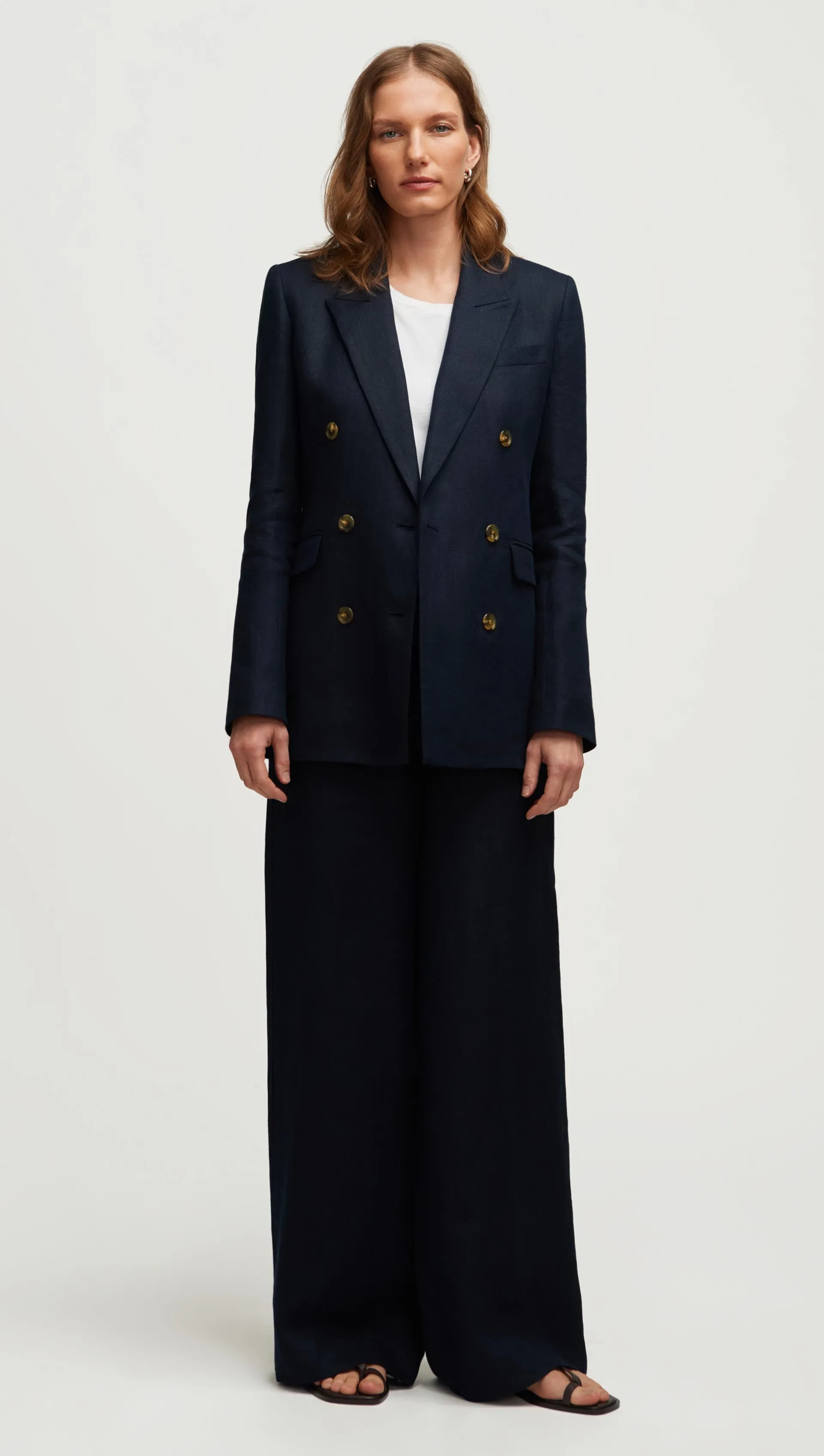 Double-Breasted Blazer in Basket Weave Linen | Midnight sold by Argent product image thumbnail 5