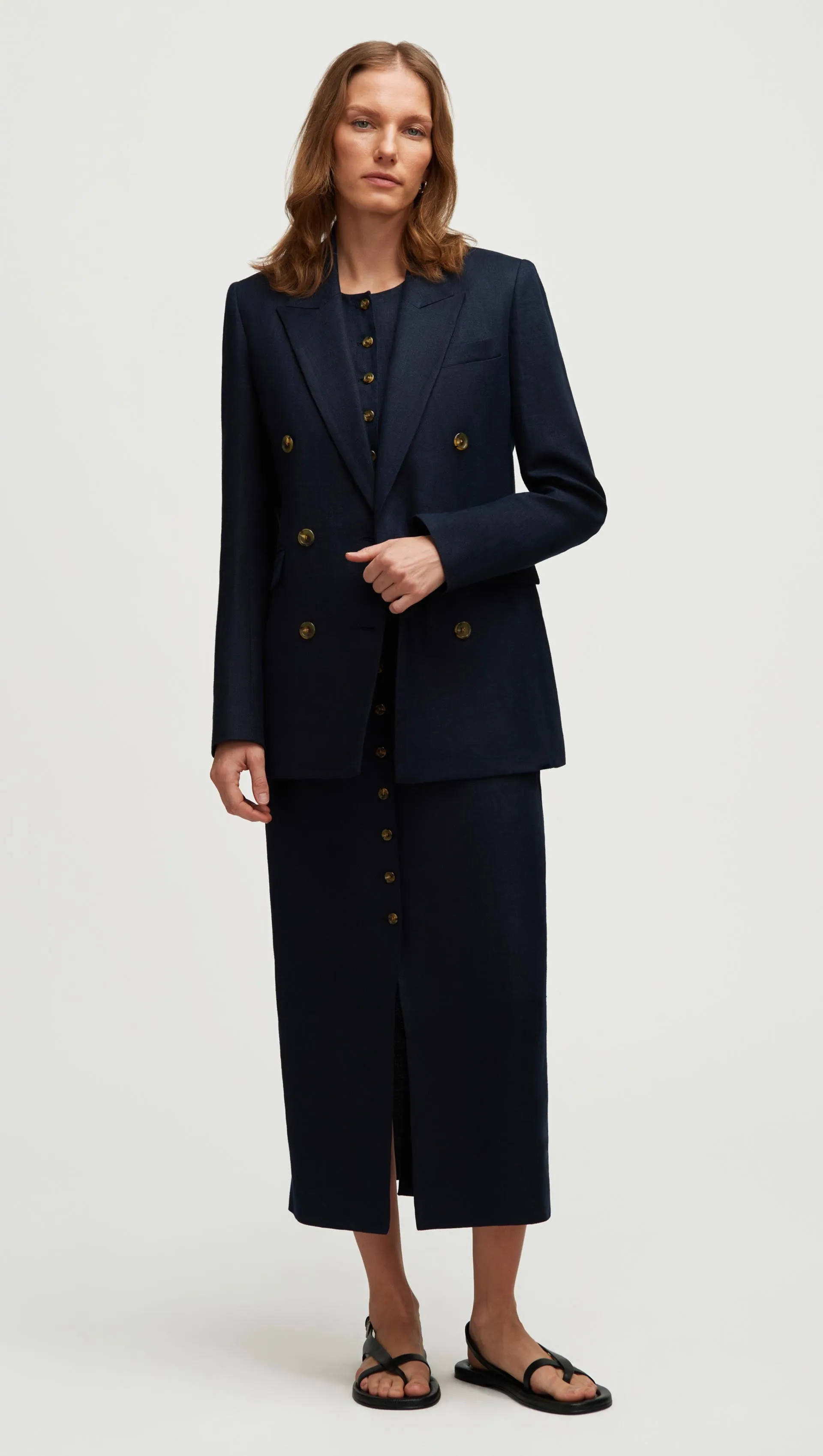 Double-Breasted Blazer in Basket Weave Linen | Midnight sold by Argent product image thumbnail 2