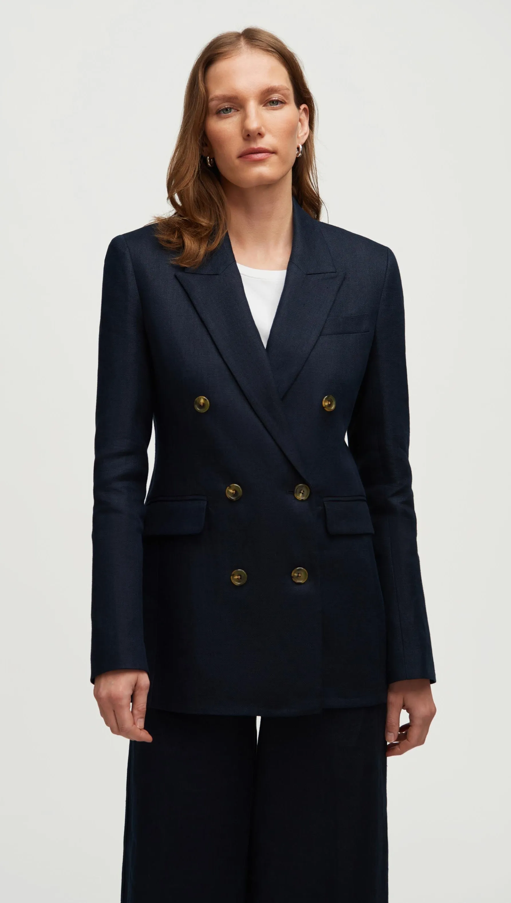 Double-Breasted Blazer in Basket Weave Linen | Midnight sold by Argent