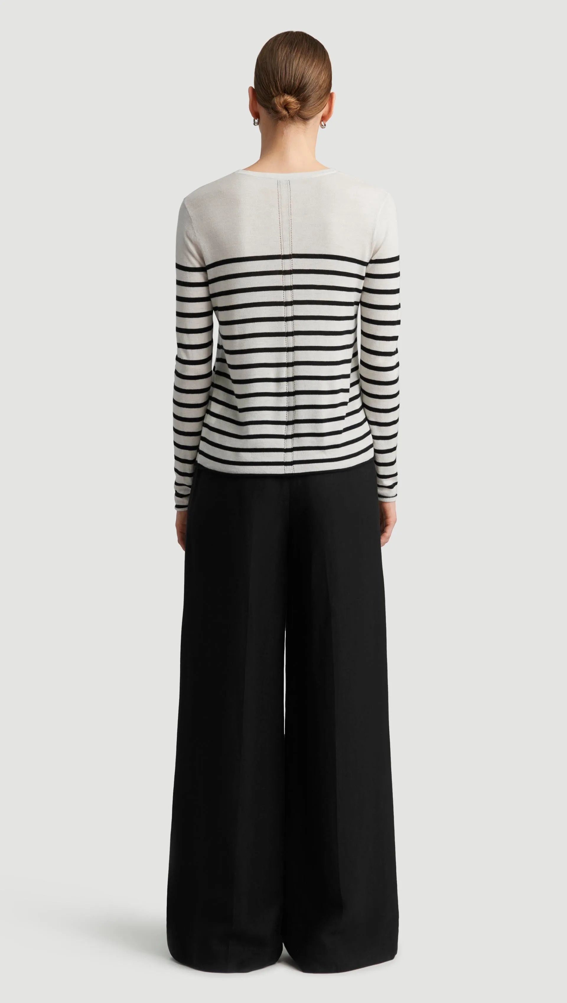 Fine Knit Longsleeve Crewneck in Wool Silk | White/Black Stripe sold by Argent product image thumbnail 4