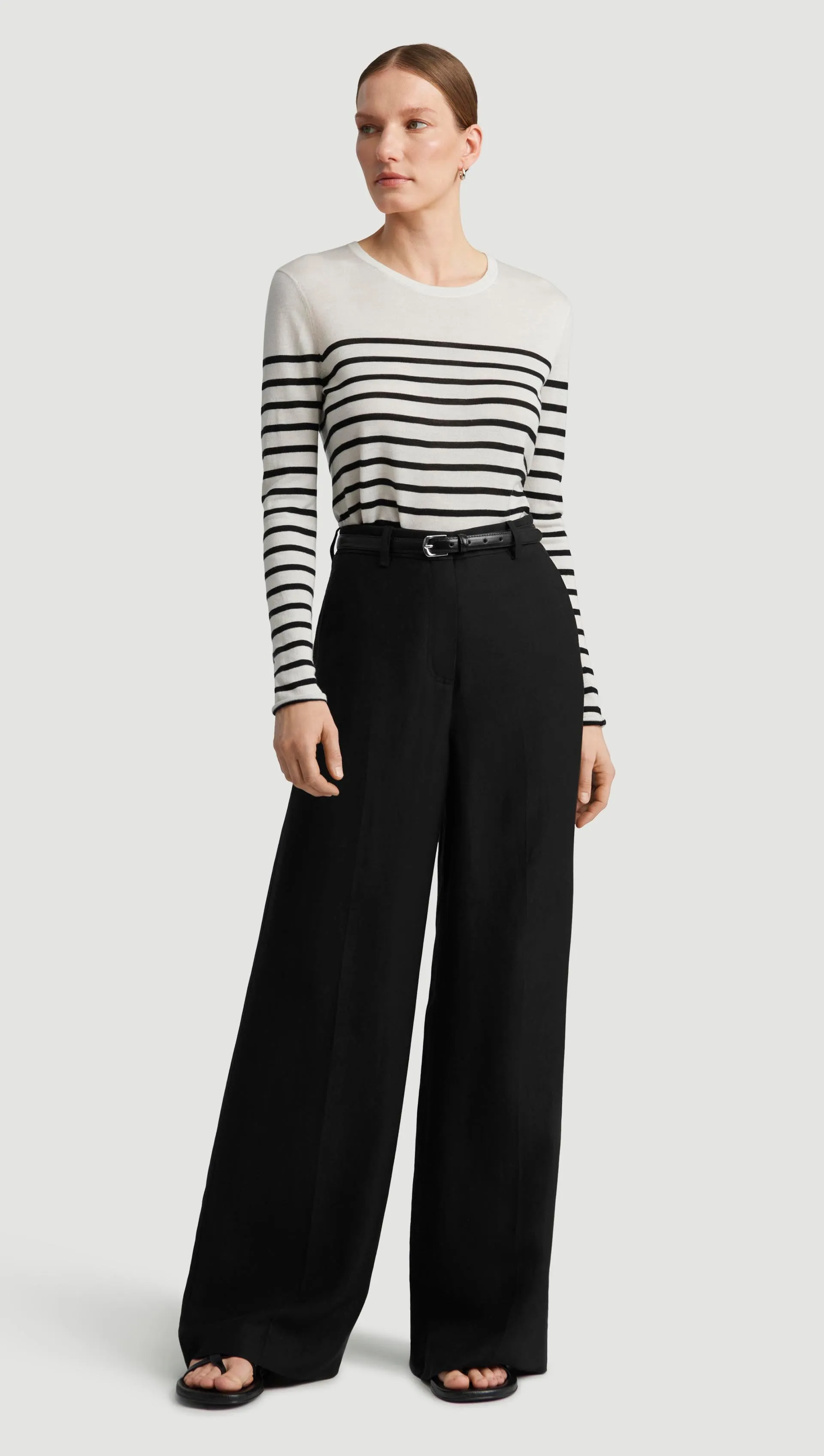 Fine Knit Longsleeve Crewneck in Wool Silk | White/Black Stripe sold by Argent product image thumbnail 5