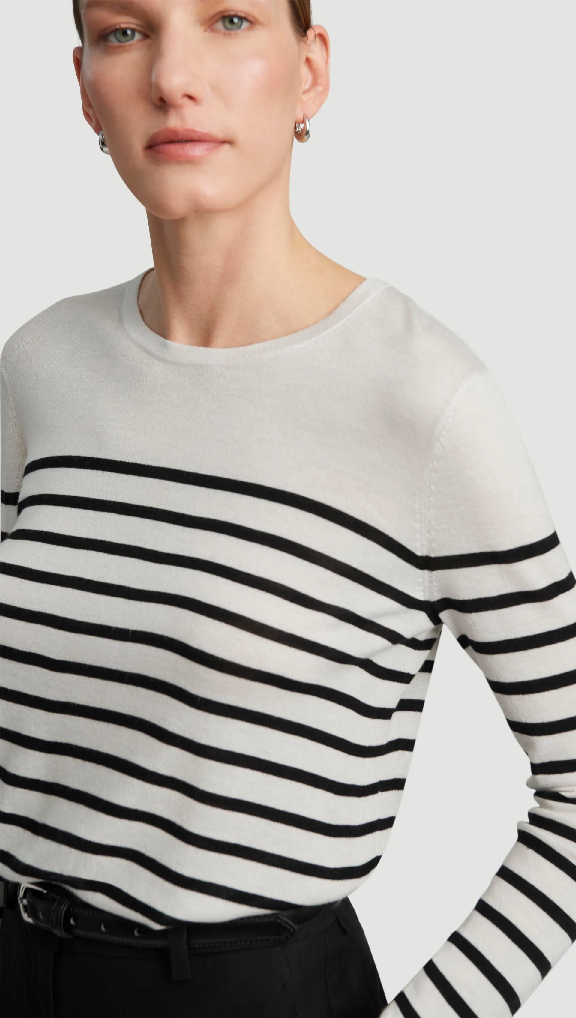Fine Knit Longsleeve Crewneck in Wool Silk | White/Black Stripe sold by Argent product image thumbnail 2