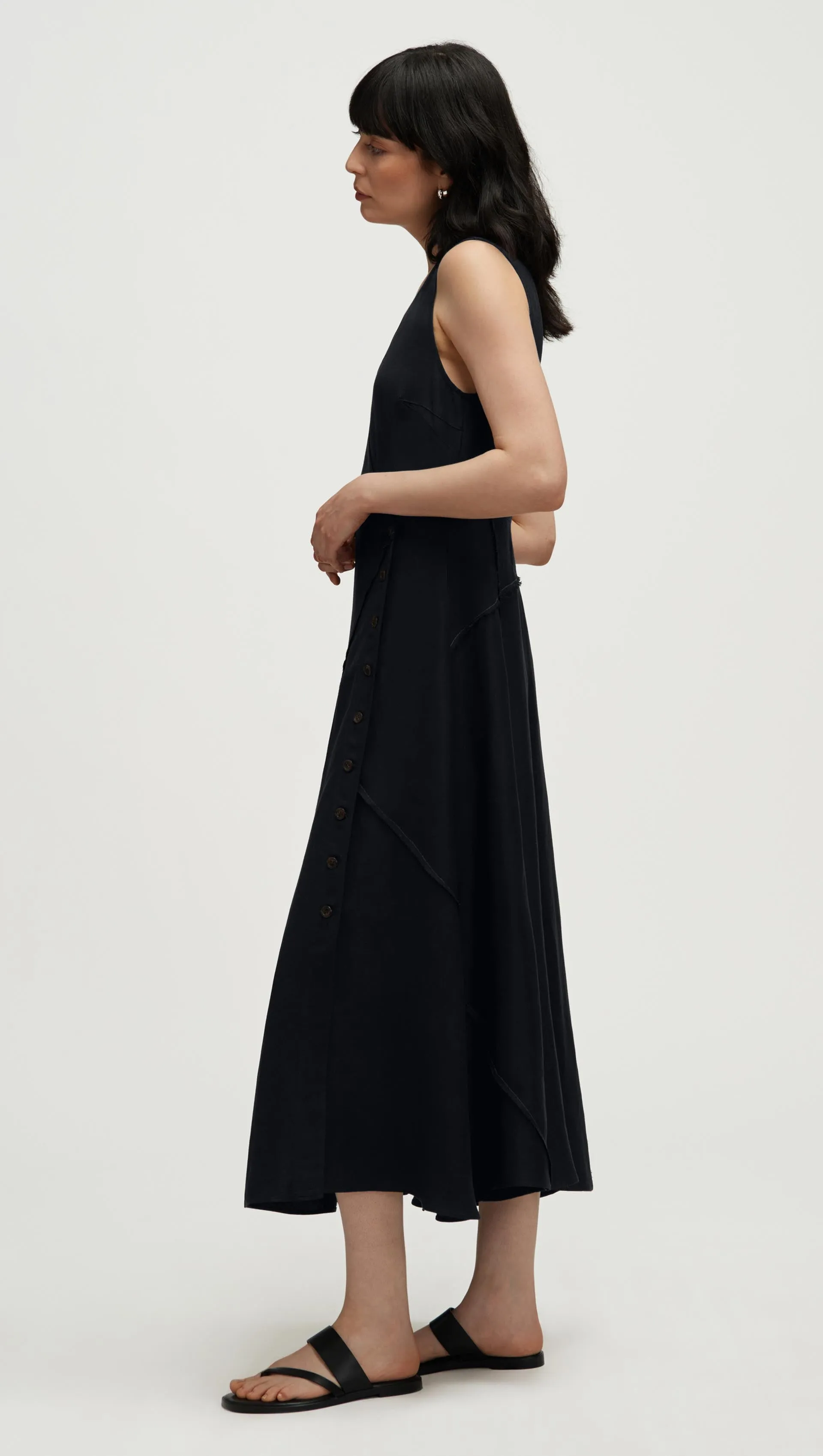 Patchwork Dress in Viscose Linen Twill | Black sold by Argent product image thumbnail 3