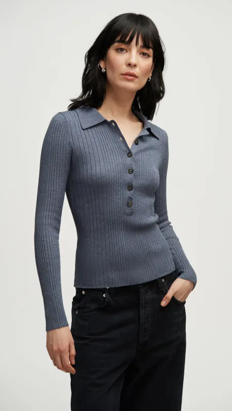Ribbed Collar Sweater in Viscose Polyester | Powder Blue sold by Argent