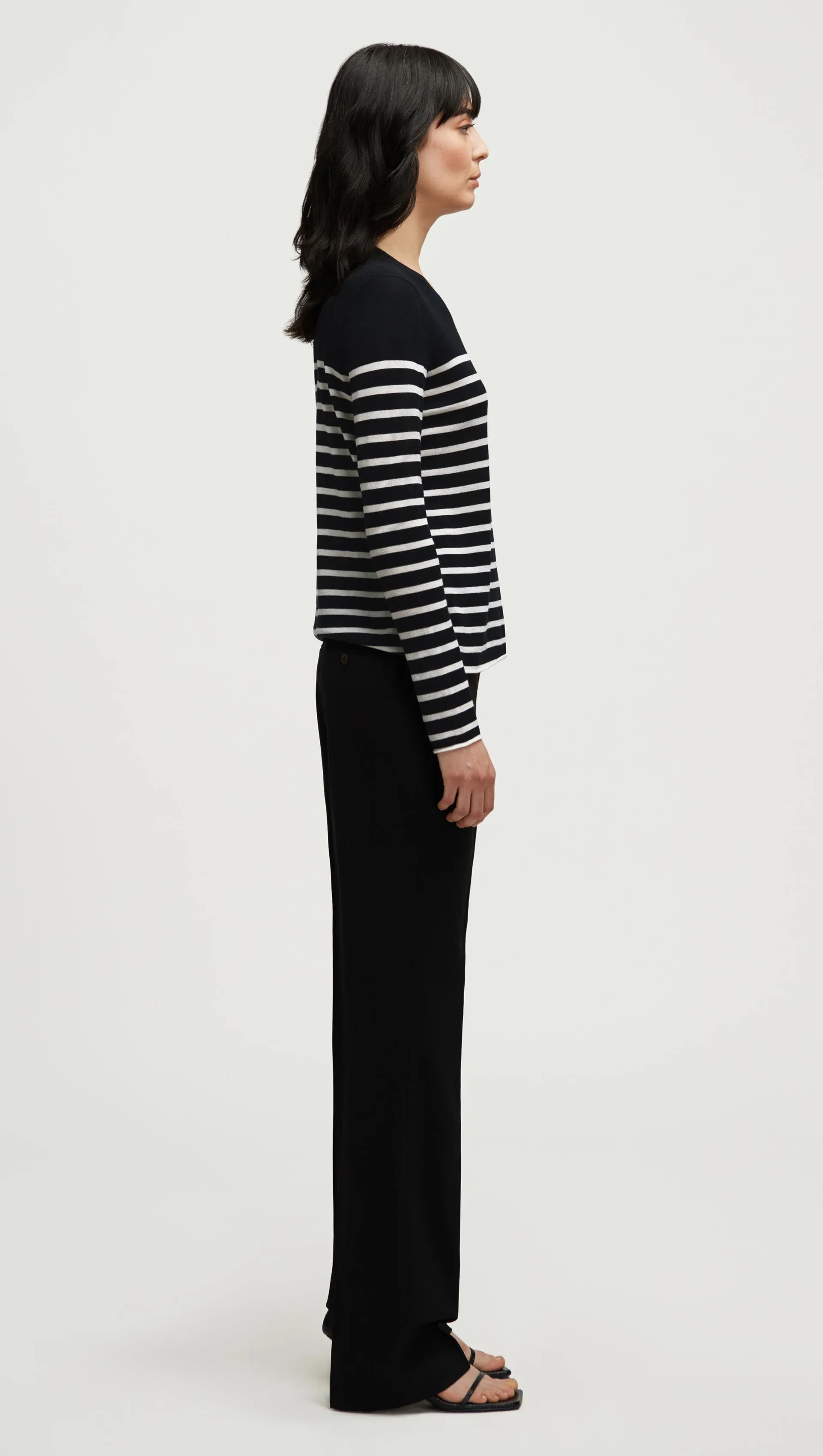 Fine Longsleeve Crewneck Knit in Wool Silk | Black/White Stripe sold by Argent product image thumbnail 4