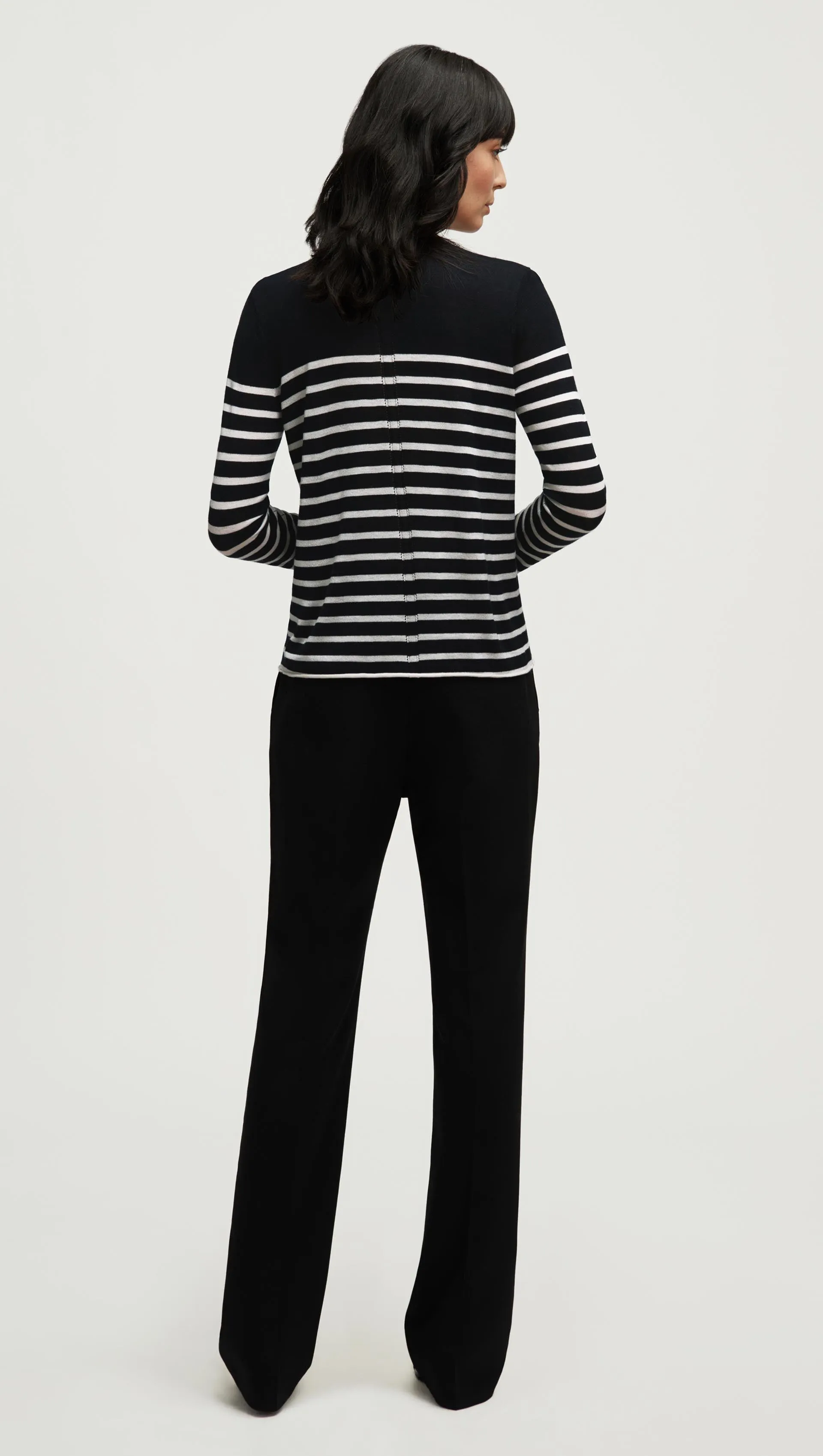 Fine Longsleeve Crewneck Knit in Wool Silk | Black/White Stripe sold by Argent product image thumbnail 5