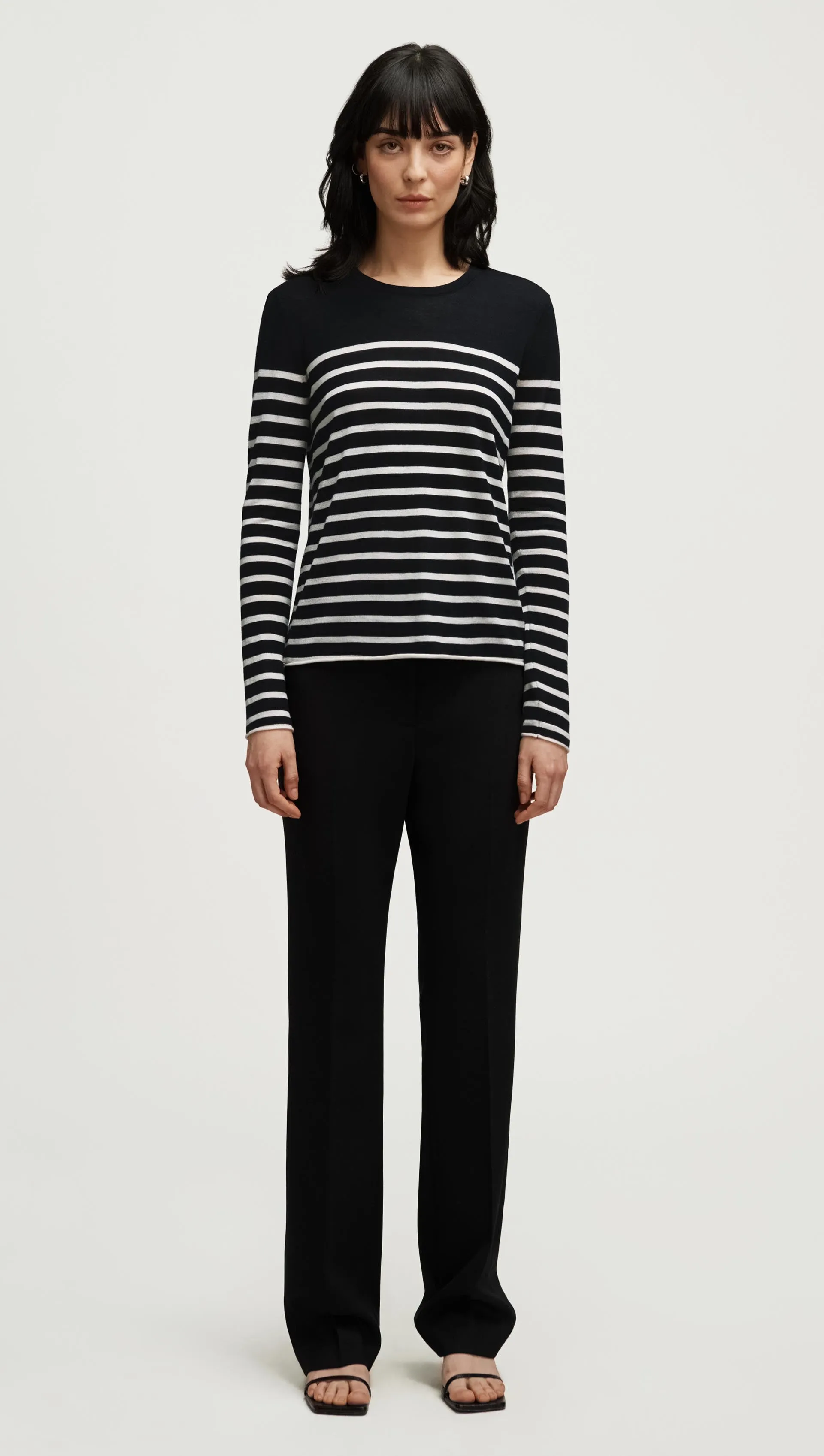 Fine Longsleeve Crewneck Knit in Wool Silk | Black/White Stripe sold by Argent product image thumbnail 3