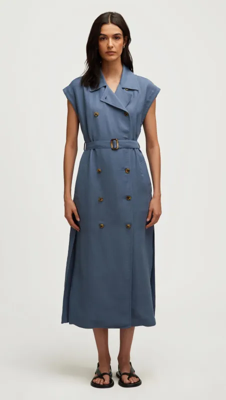 Trench Dress in Viscose Linen Twill | Powder Blue sold by Argent