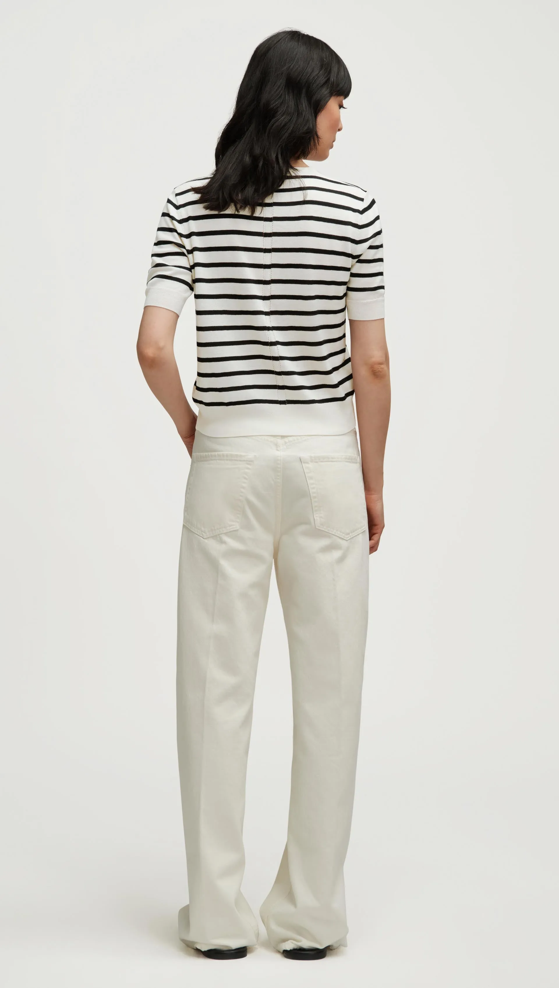 Fine Shortsleeve Knit in Wool Silk | White/Black Stripe sold by Argent product image thumbnail 4