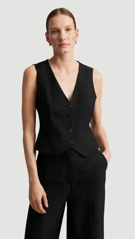 Waistcoat in Viscose Linen Twill | Black sold by Argent