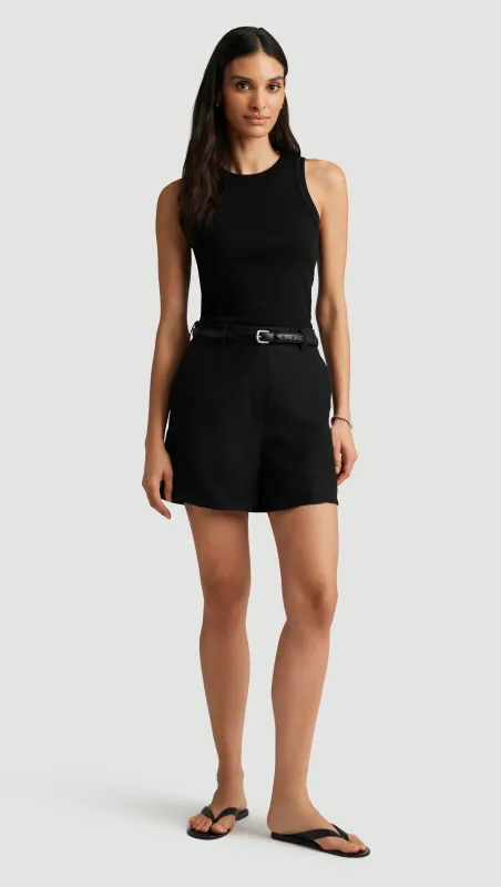 Mini Tailored Shorts in Viscose Linen Twill | Black sold by Argent