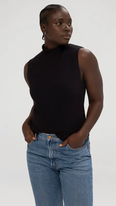 Sleeveless Mock Neck Tee in Ribbed Cotton | Black sold by Argent
