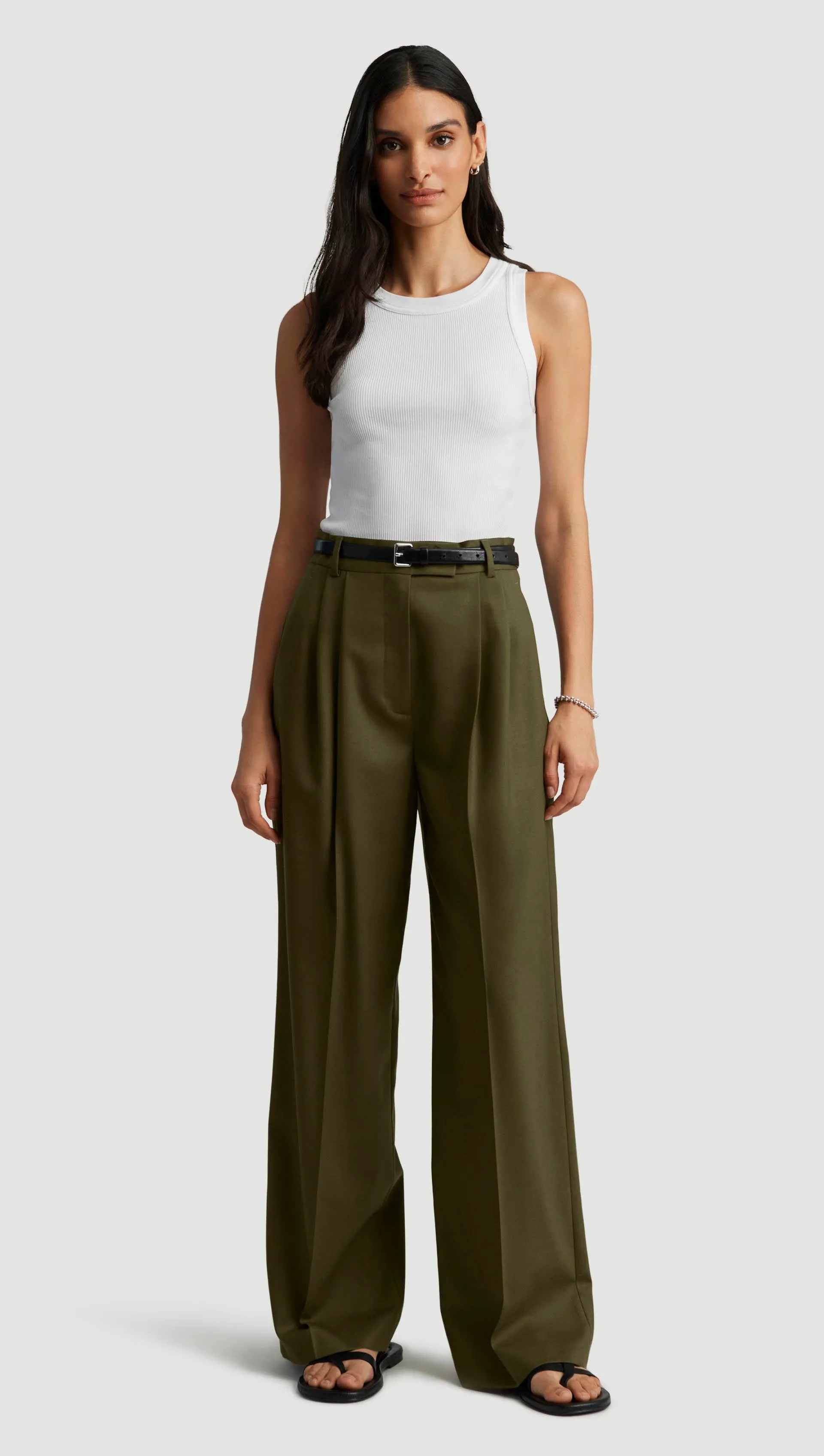 Pleated Trouser in Seasonless Wool | Pine Needle sold by Argent