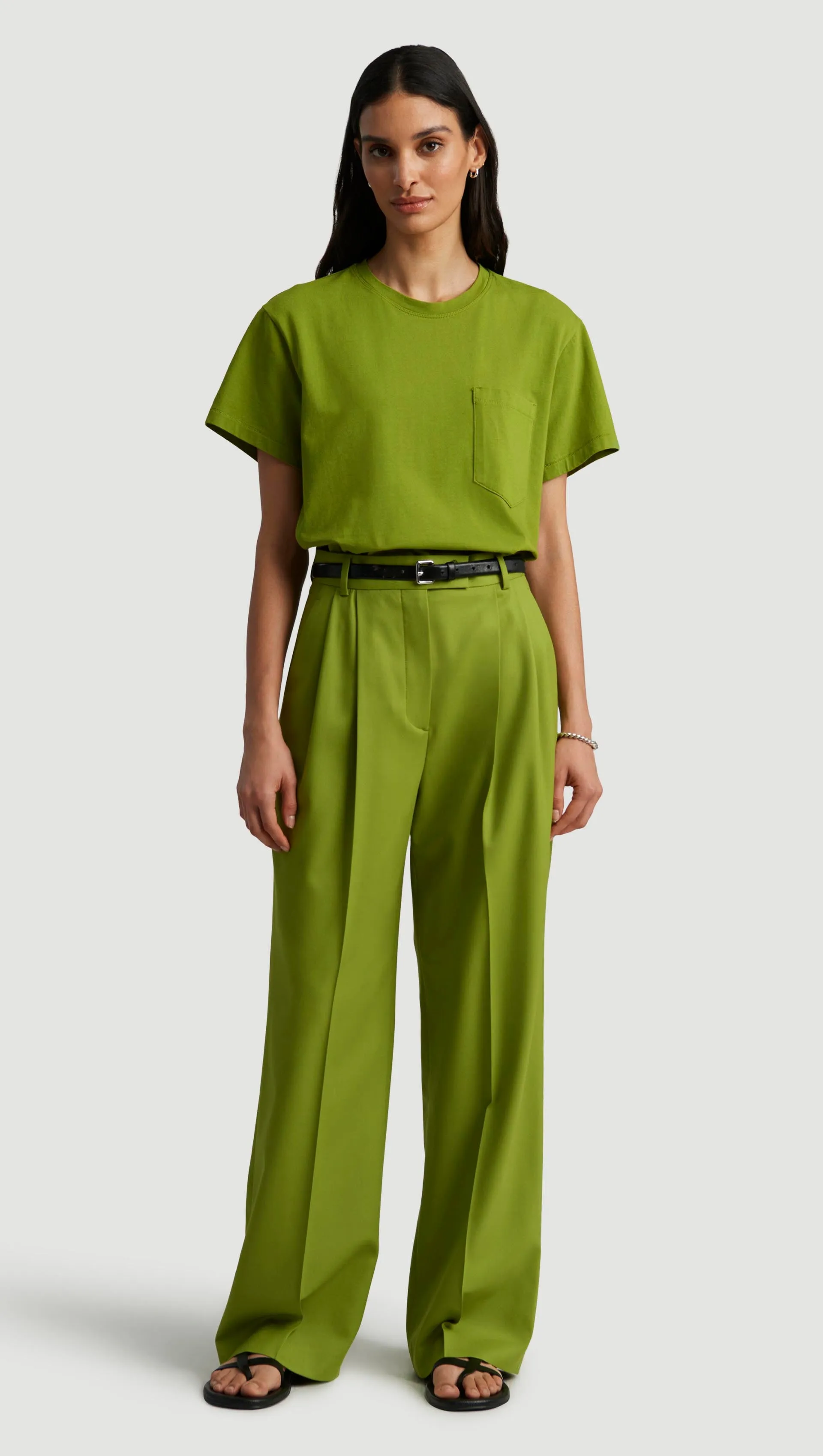 Pleated Trouser in Seasonless Wool | Grass sold by Argent