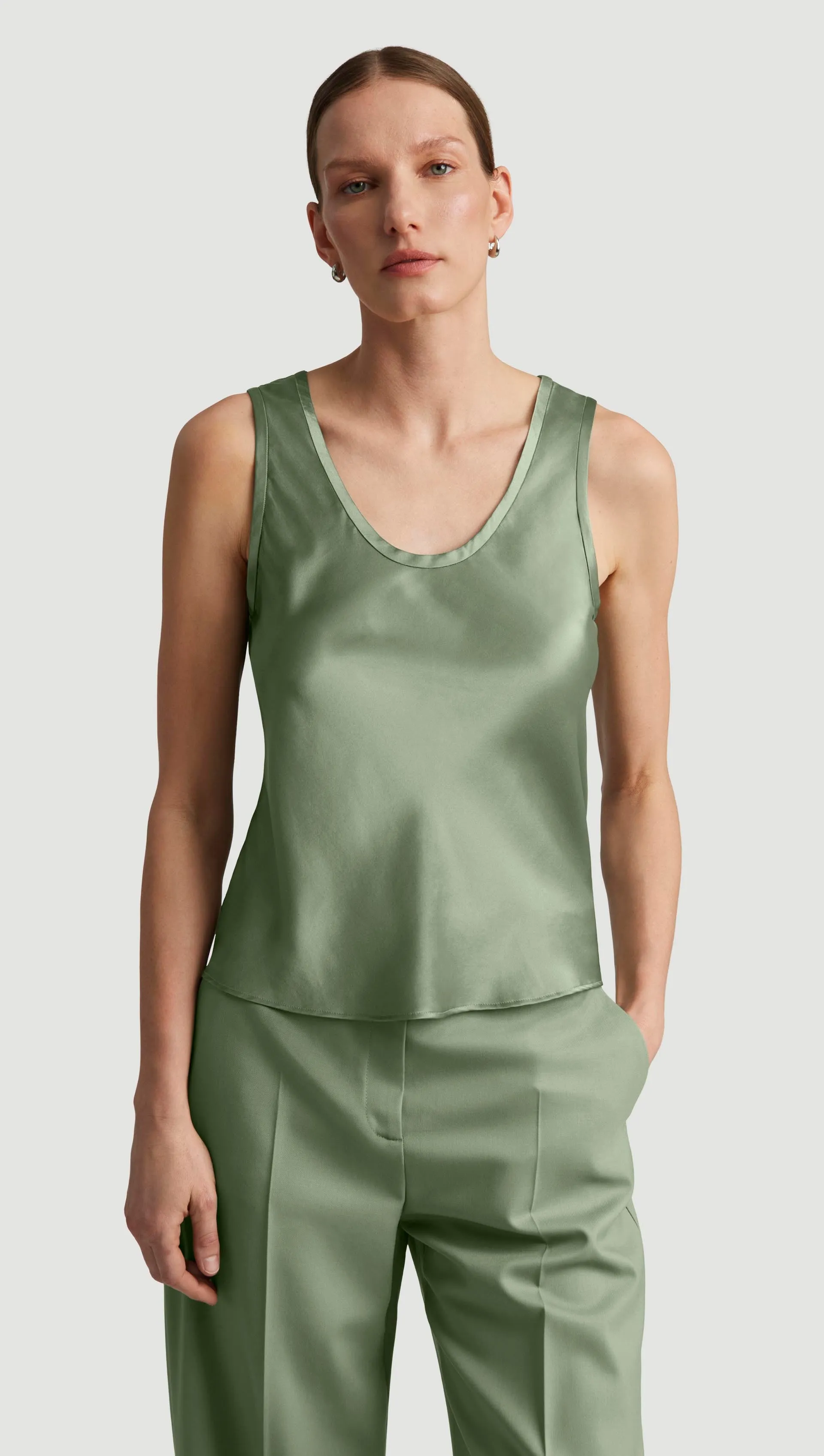 Tank in Silk Charmeuse | Pistachio sold by Argent
