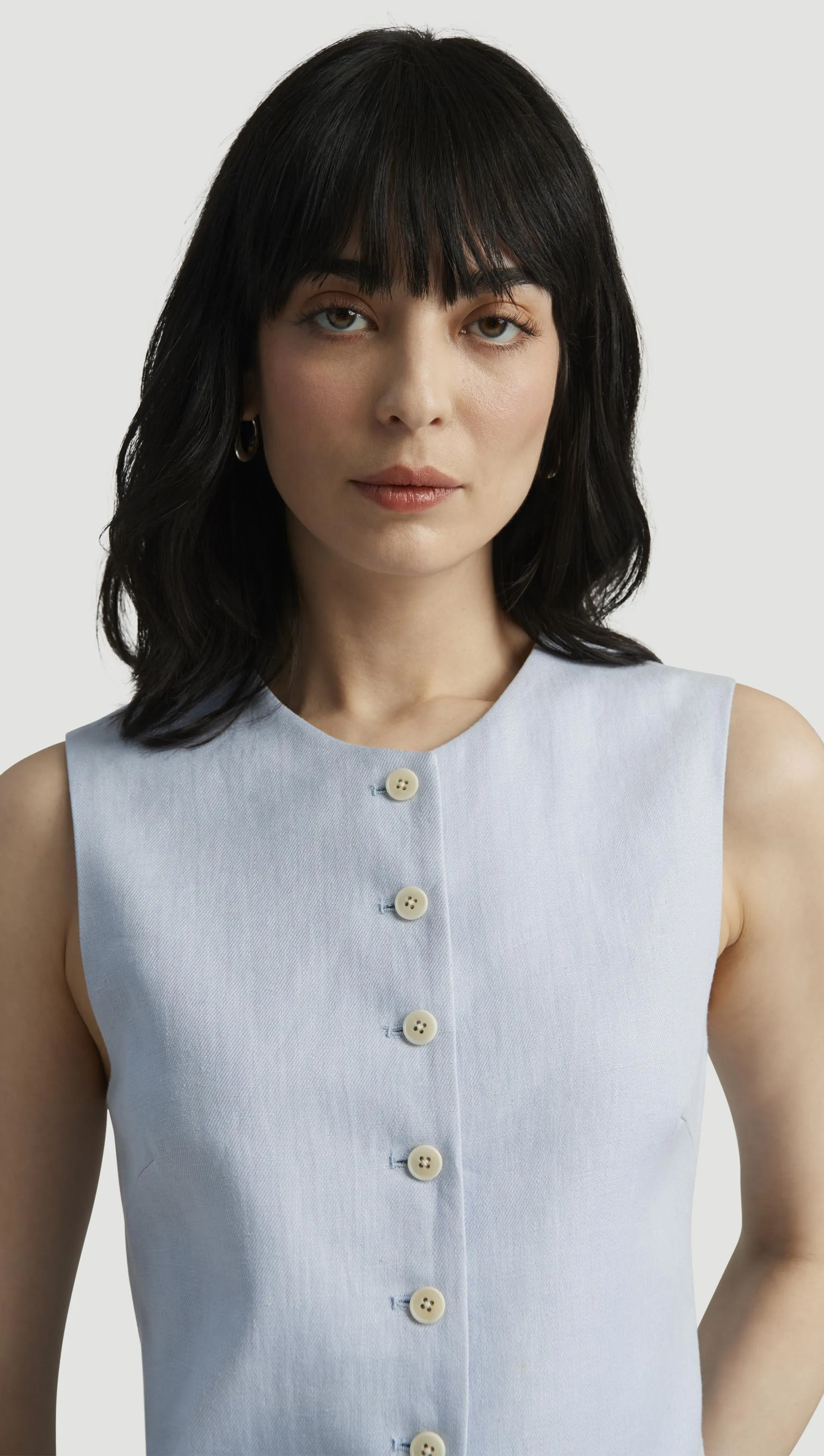 High-Neck Button Waistcoat in Linen Twill | Glacier sold by Argent product image thumbnail 2