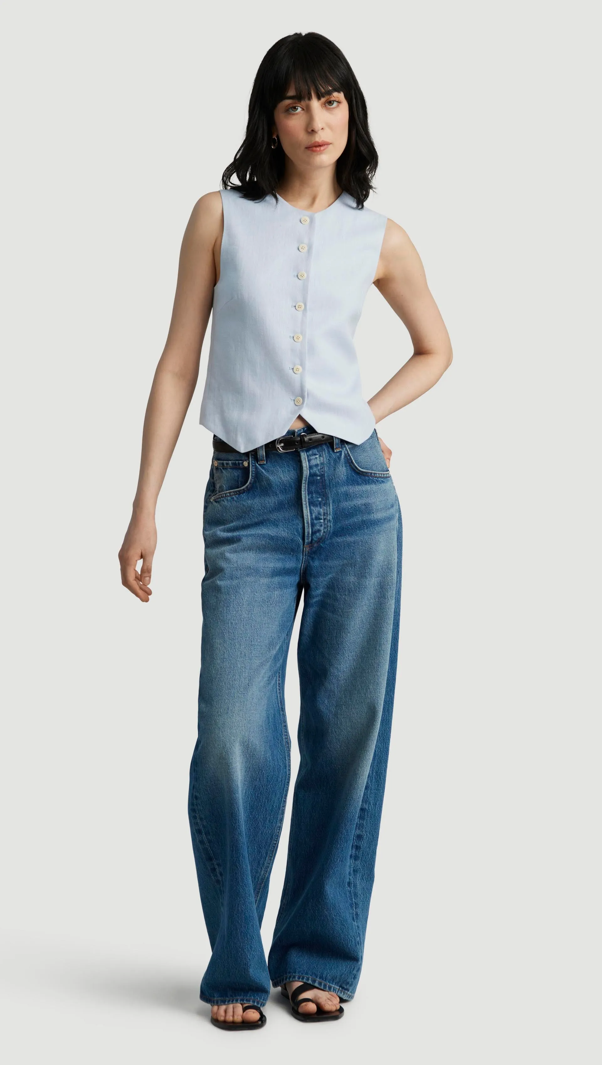 High-Neck Button Waistcoat in Linen Twill | Glacier sold by Argent product image thumbnail 4