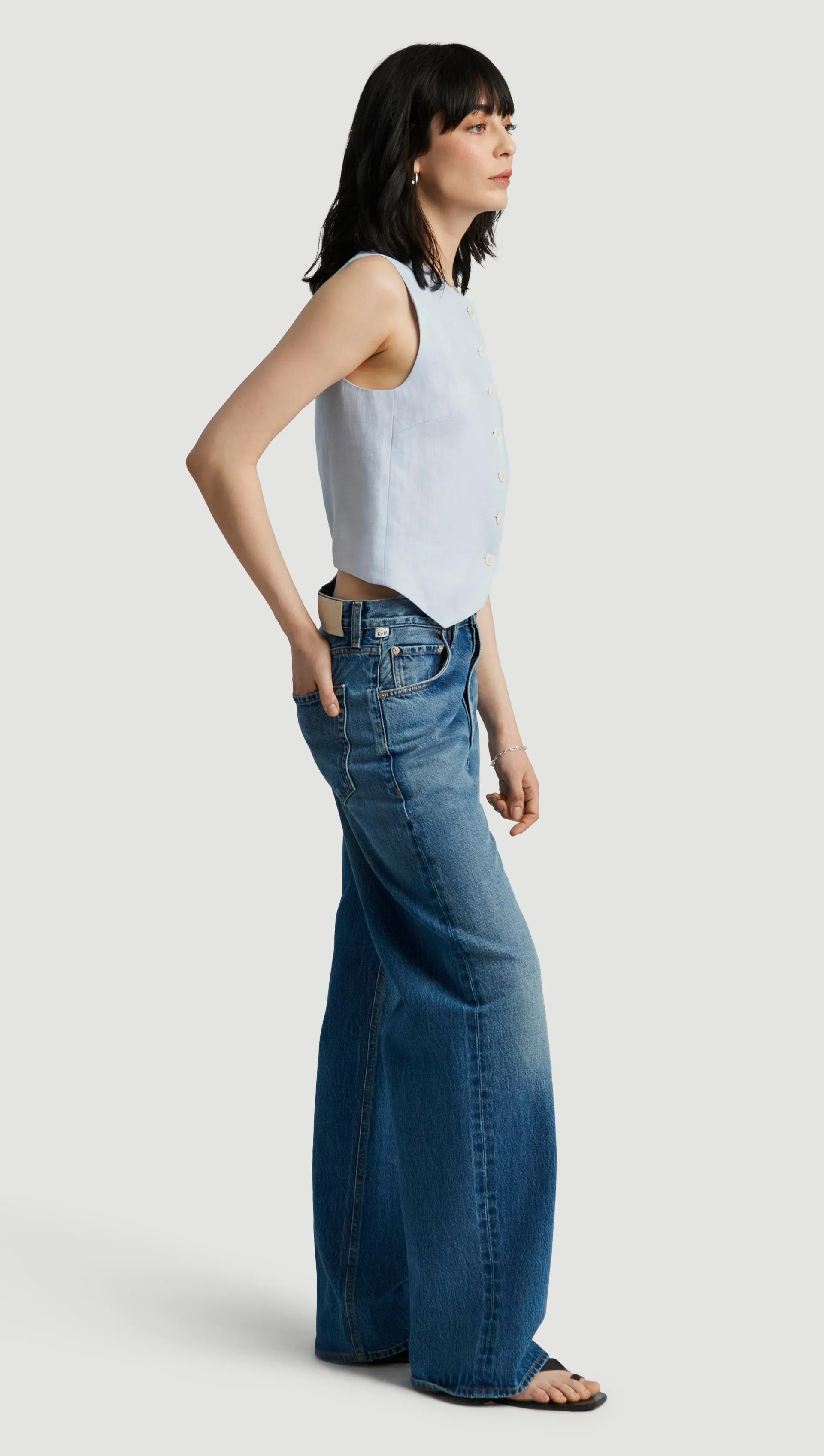 High-Neck Button Waistcoat in Linen Twill | Glacier sold by Argent product image thumbnail 5