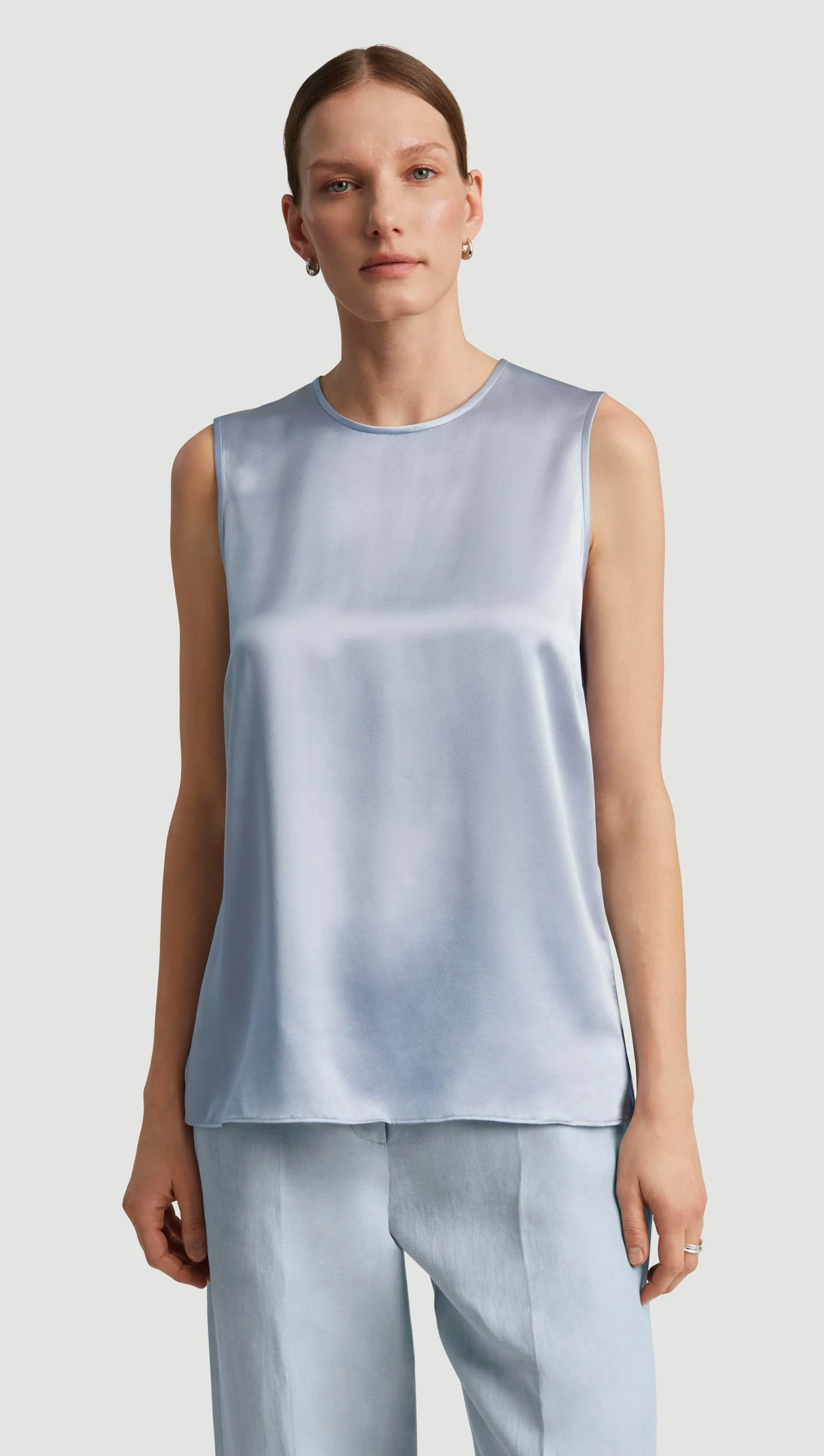 Crewneck Tank in Silk Charmeuse | Glacier sold by Argent