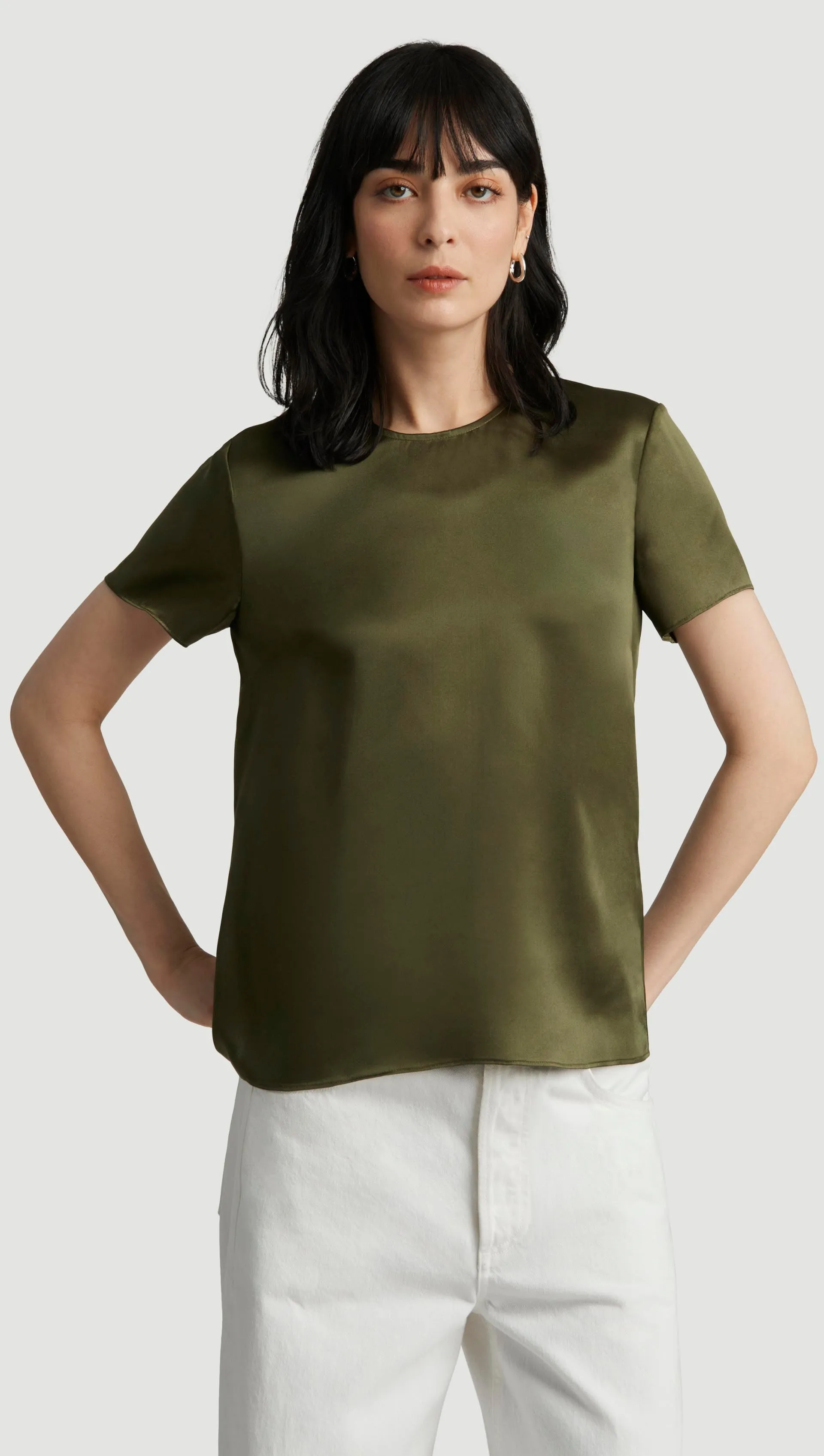 Woven Top in Silk Charmeuse | Pine Needle sold by Argent