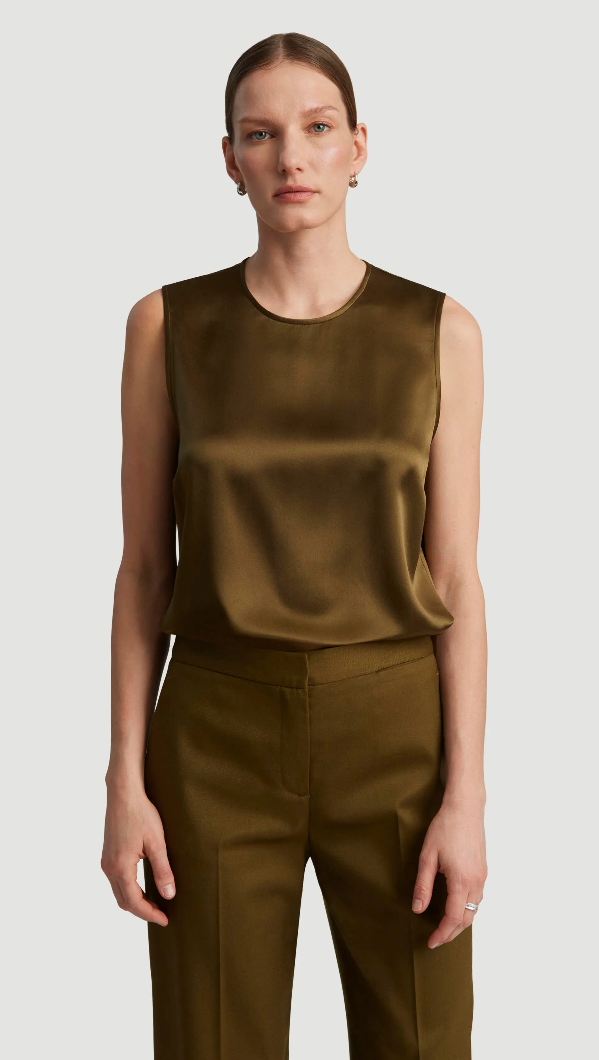 Crewneck Tank in Silk Charmeuse | Mushroom sold by Argent