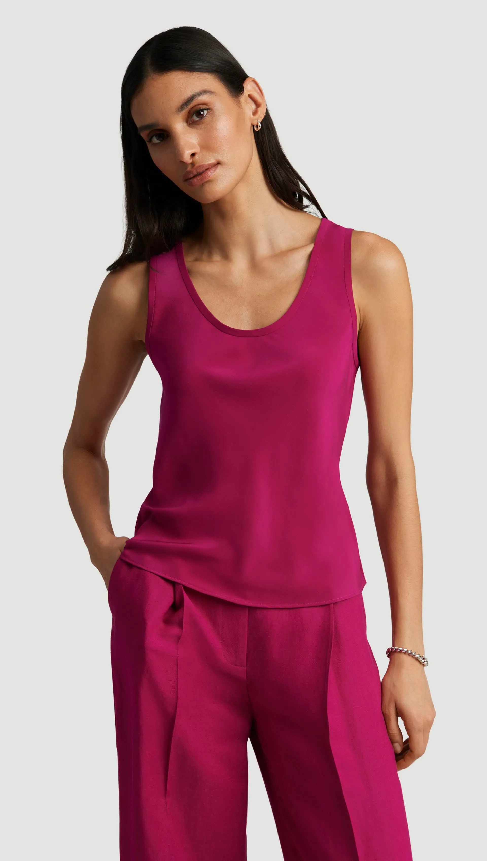 Tank in Matte-side Silk Charmeuse | Fuchsia sold by Argent