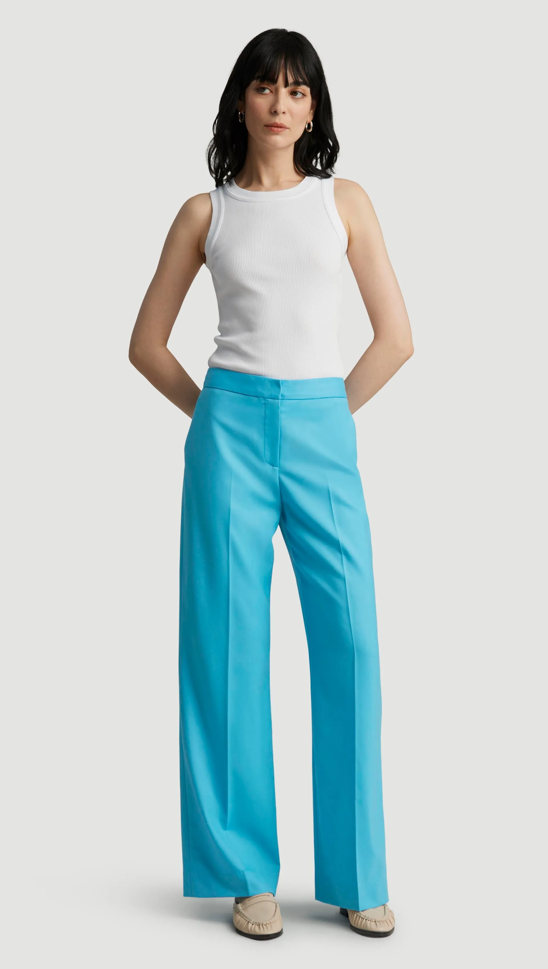 Wide Leg Trouser in Seasonless Wool | Aqua sold by Argent