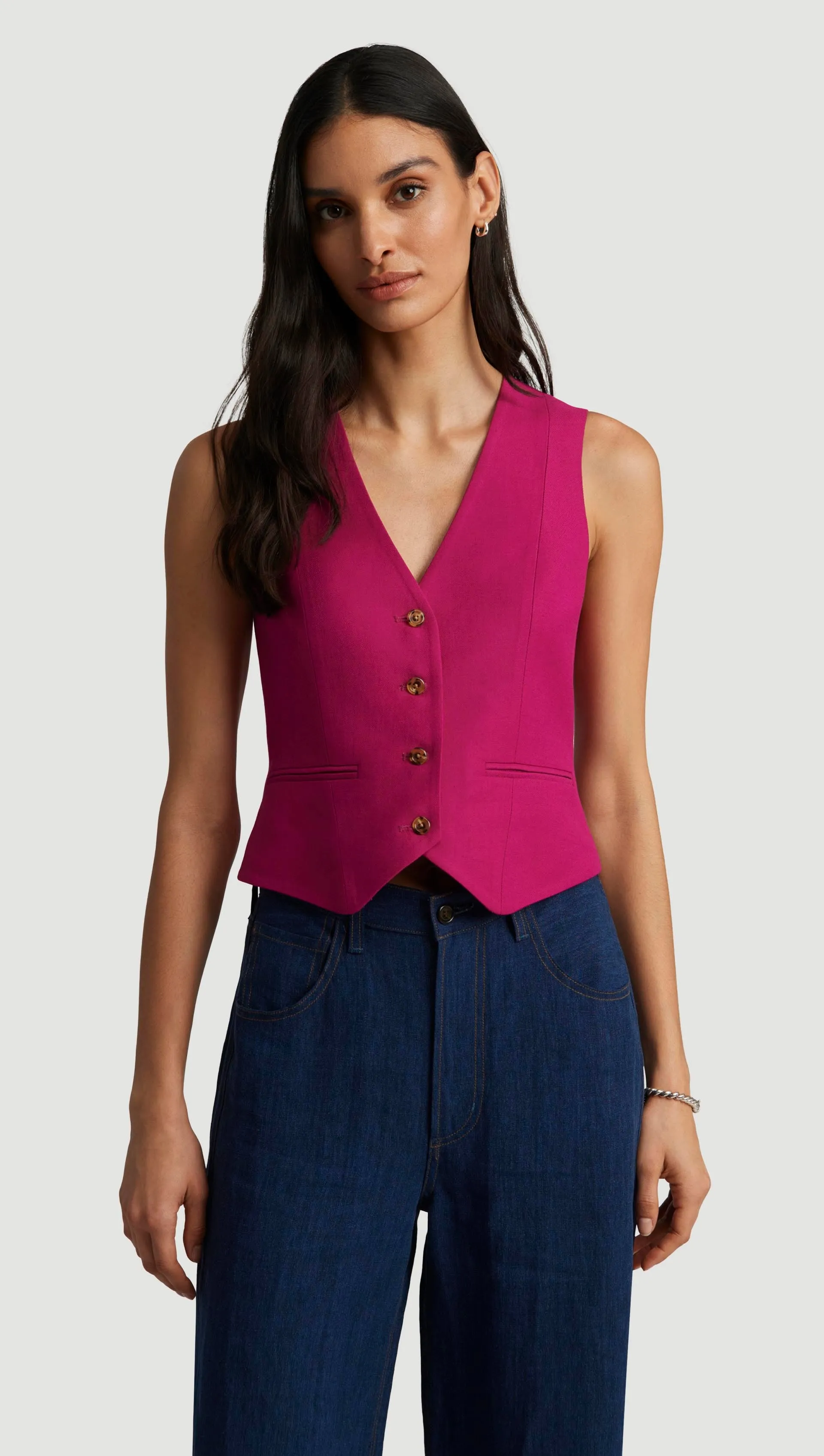 Waistcoat in Viscose Linen Twill | Fuchsia sold by Argent