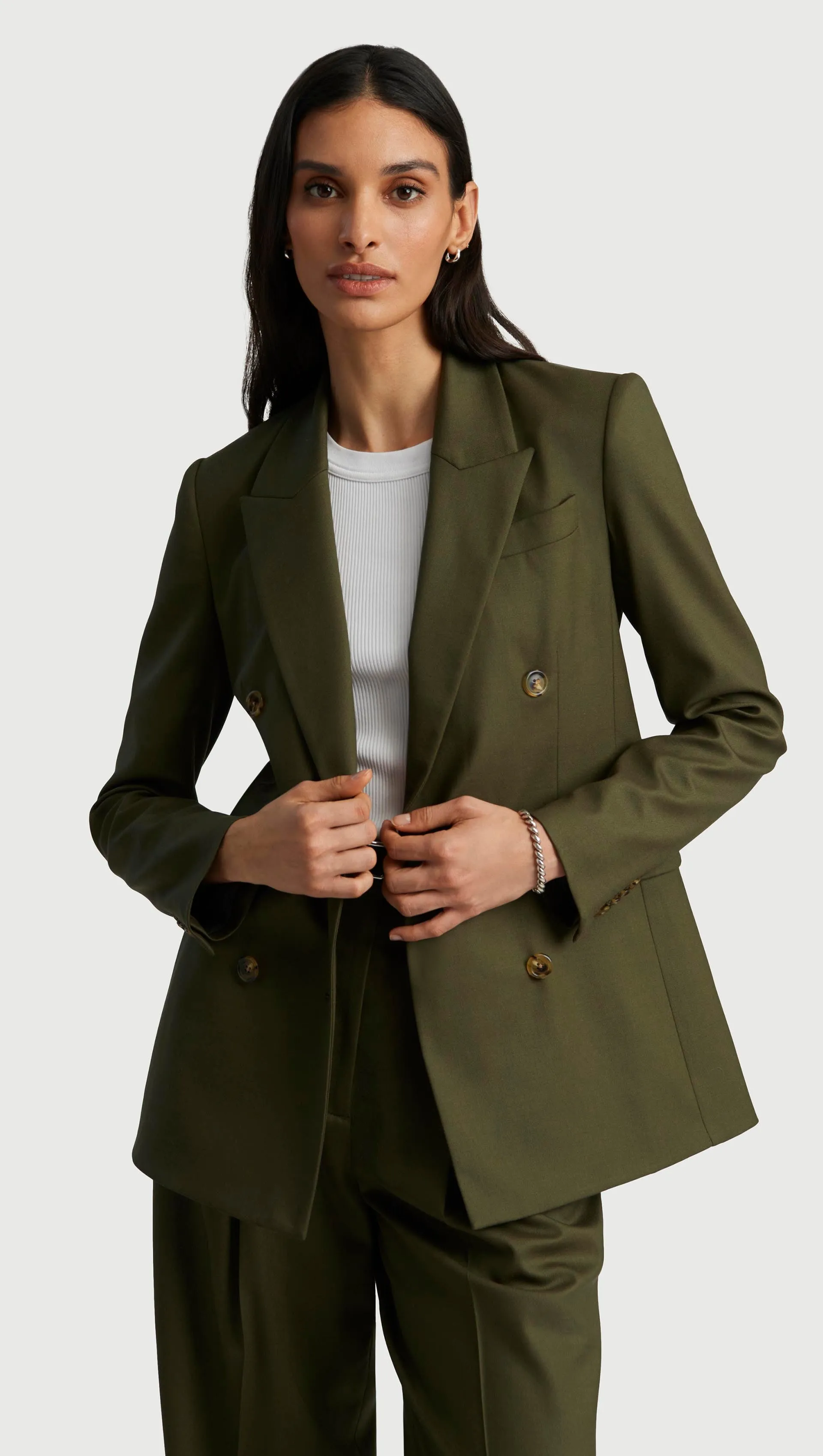 Double-Breasted Blazer in Seasonless Wool | Pine Needle sold by Argent product image thumbnail 3