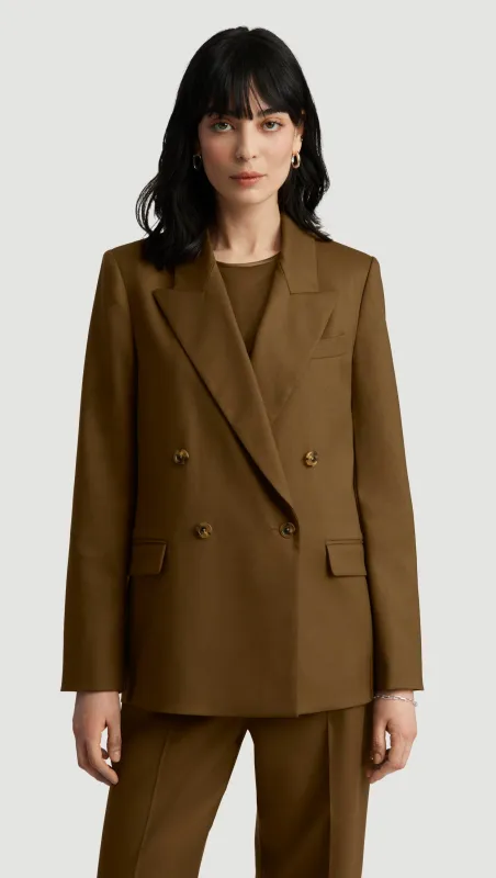 Peak Lapel Blazer in Seasonless Wool | Mushroom sold by Argent