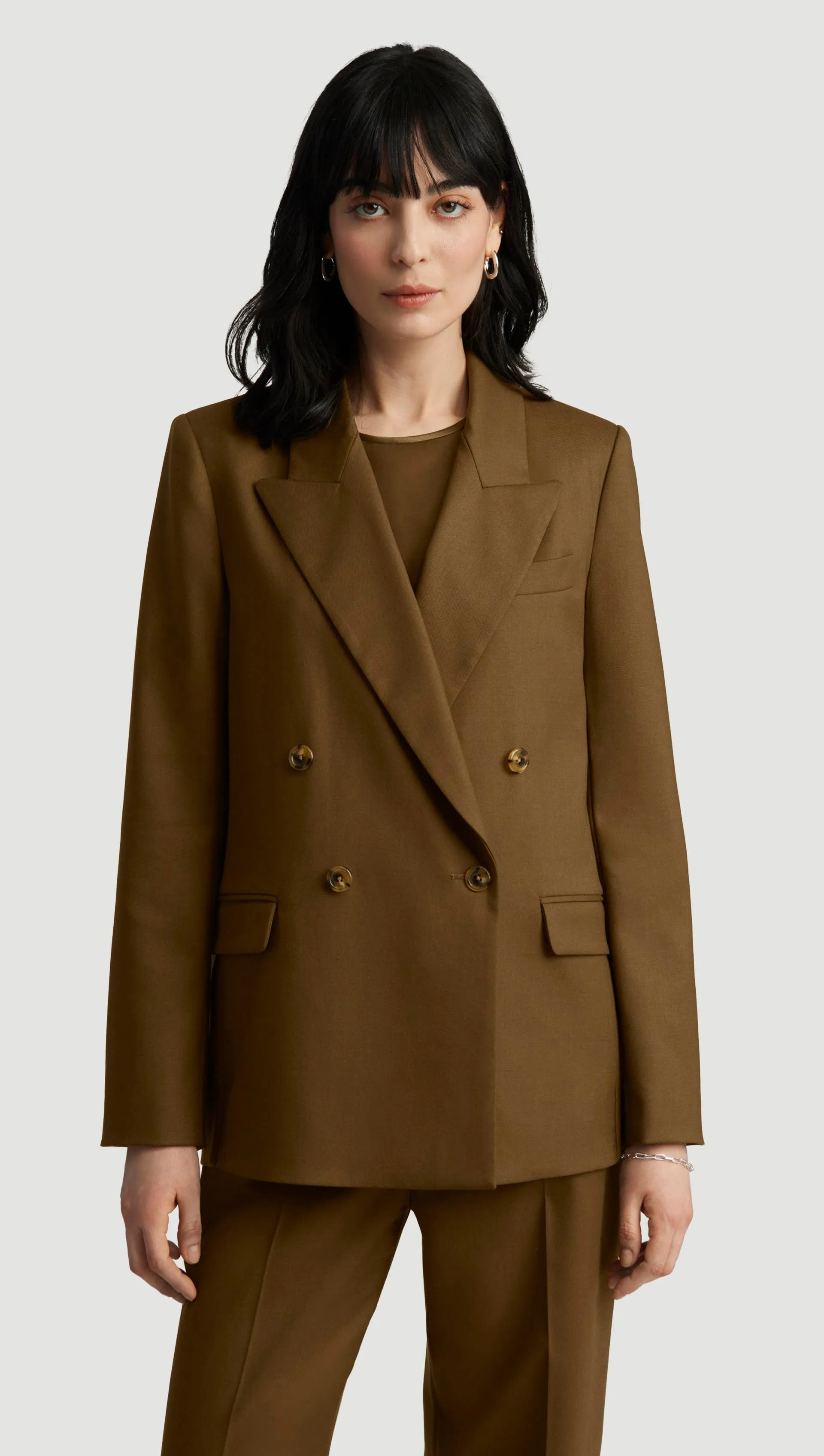 Peak Lapel Blazer in Seasonless Wool | Mushroom sold by Argent