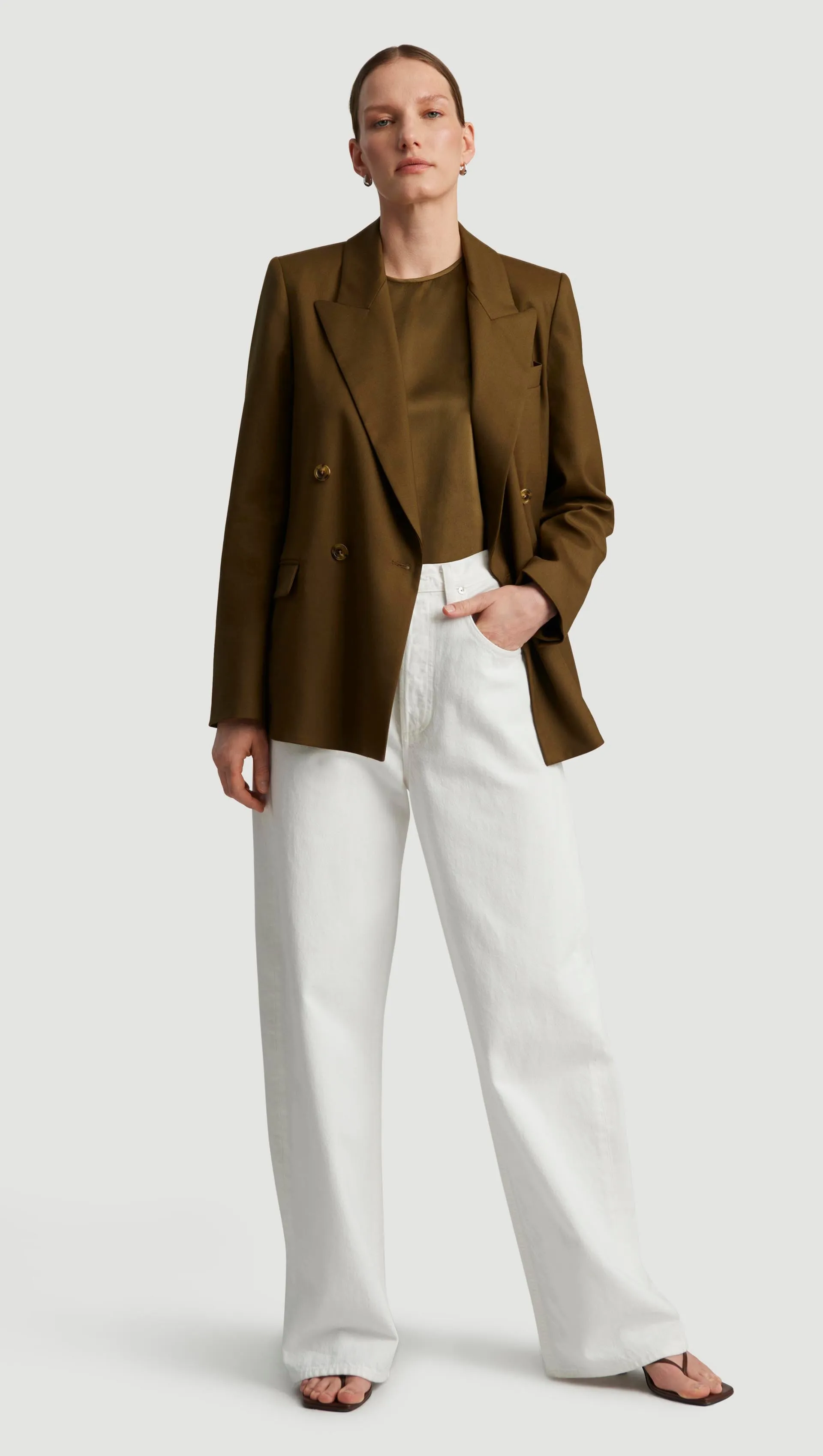 Peak Lapel Blazer in Seasonless Wool | Mushroom sold by Argent product image thumbnail 2