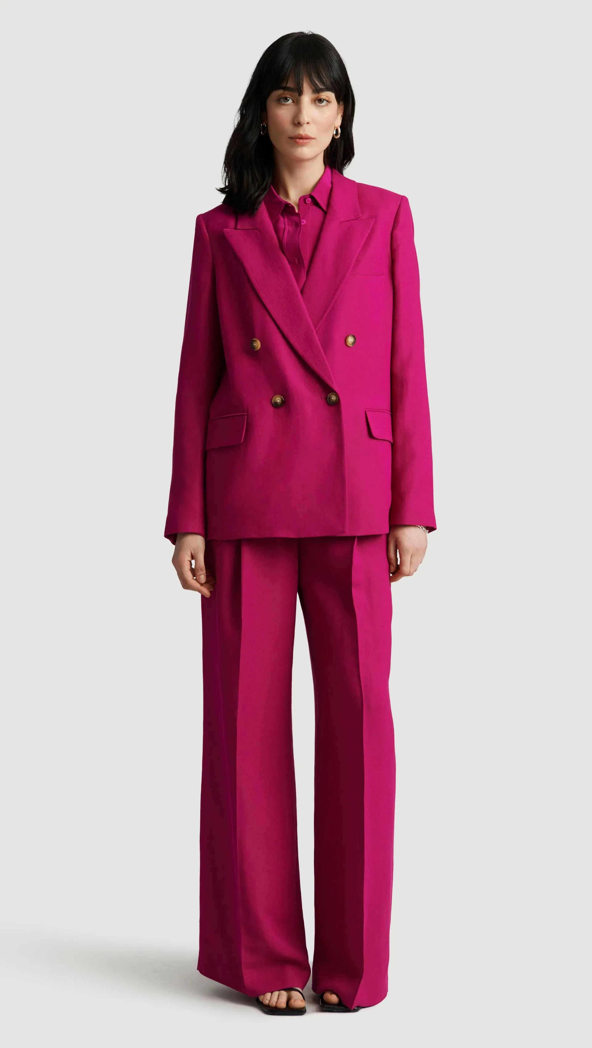 Peak Lapel Blazer in Viscose Linen Twill | Fuchsia sold by Argent product image thumbnail 2