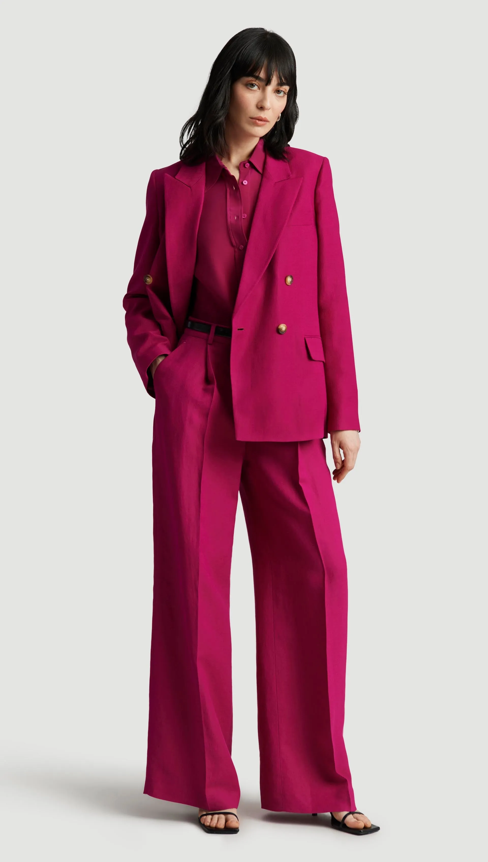 Peak Lapel Blazer in Viscose Linen Twill | Fuchsia sold by Argent product image thumbnail 3