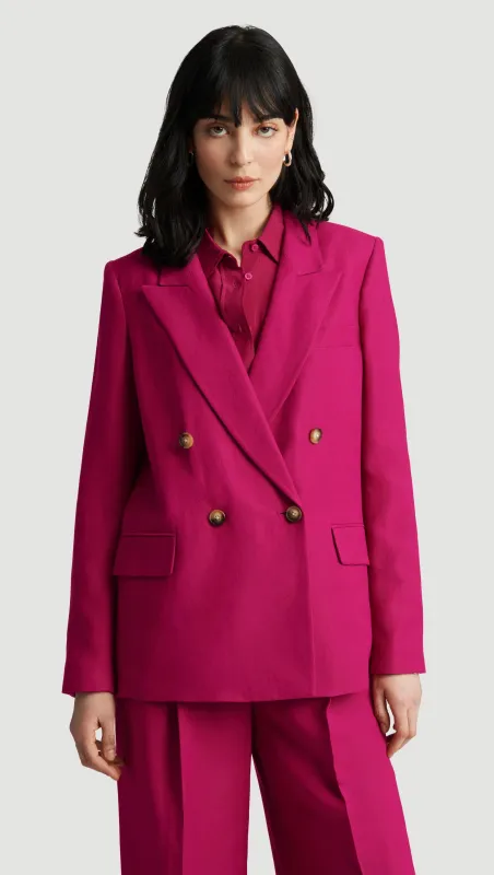 Peak Lapel Blazer in Viscose Linen Twill | Fuchsia sold by Argent