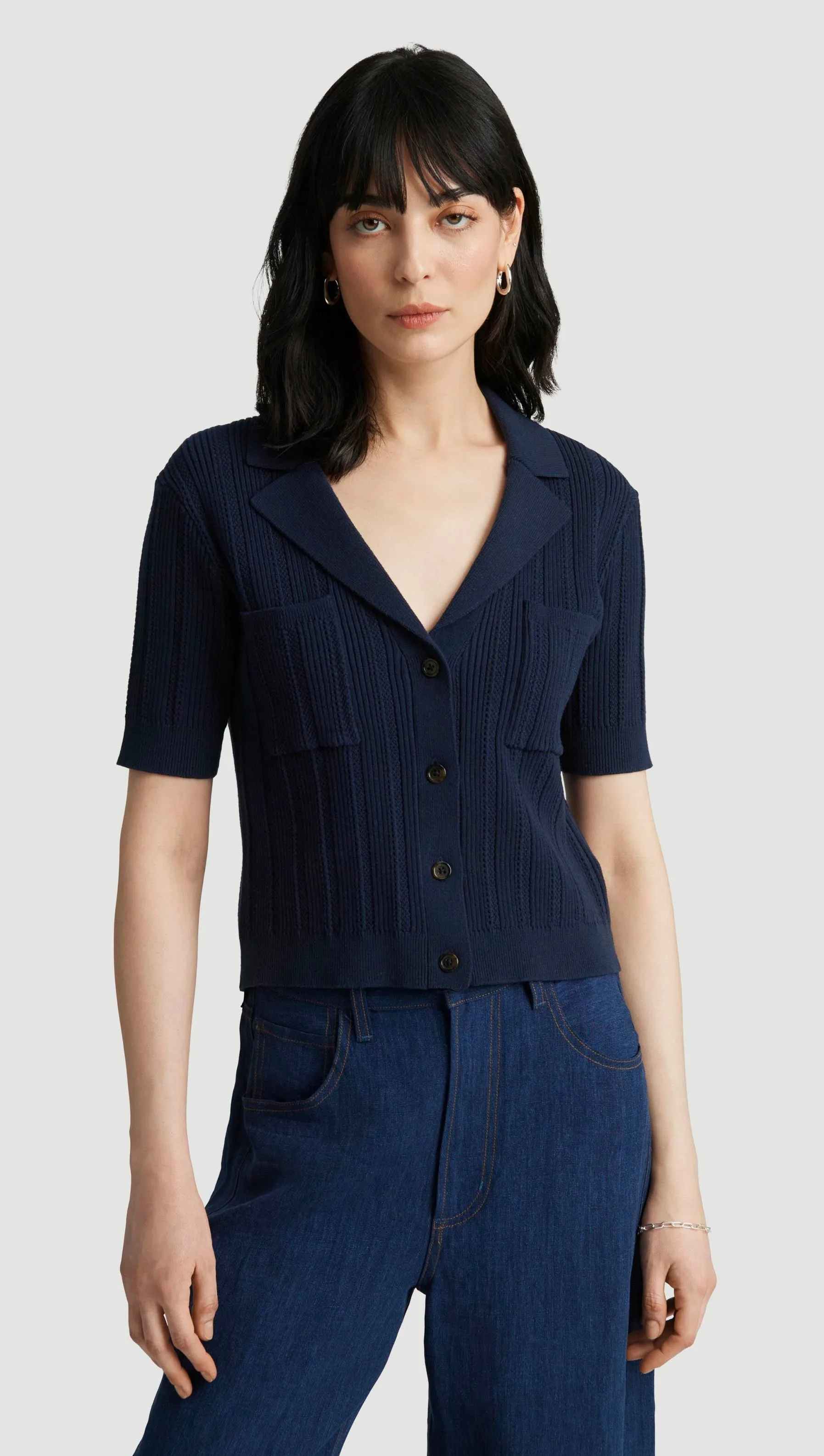 Collared Pocket Knit in Cotton | Midnight sold by Argent