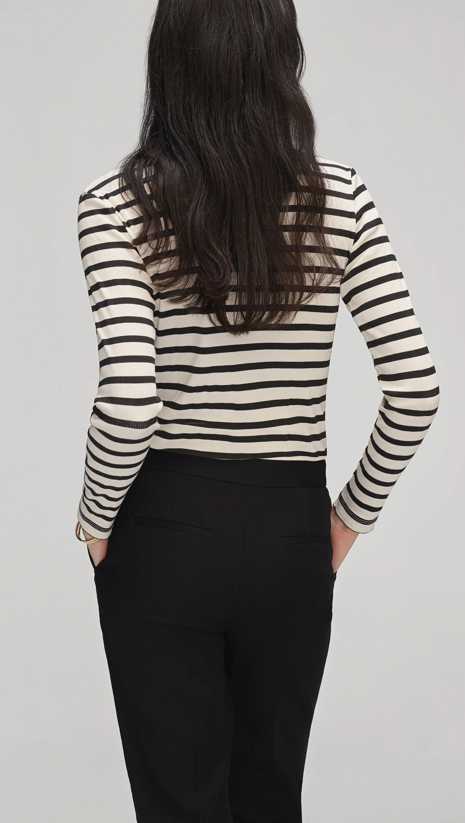 Striped Longsleeve Tee in Ribbed Cotton | Black/Ivory sold by Argent product image thumbnail 4