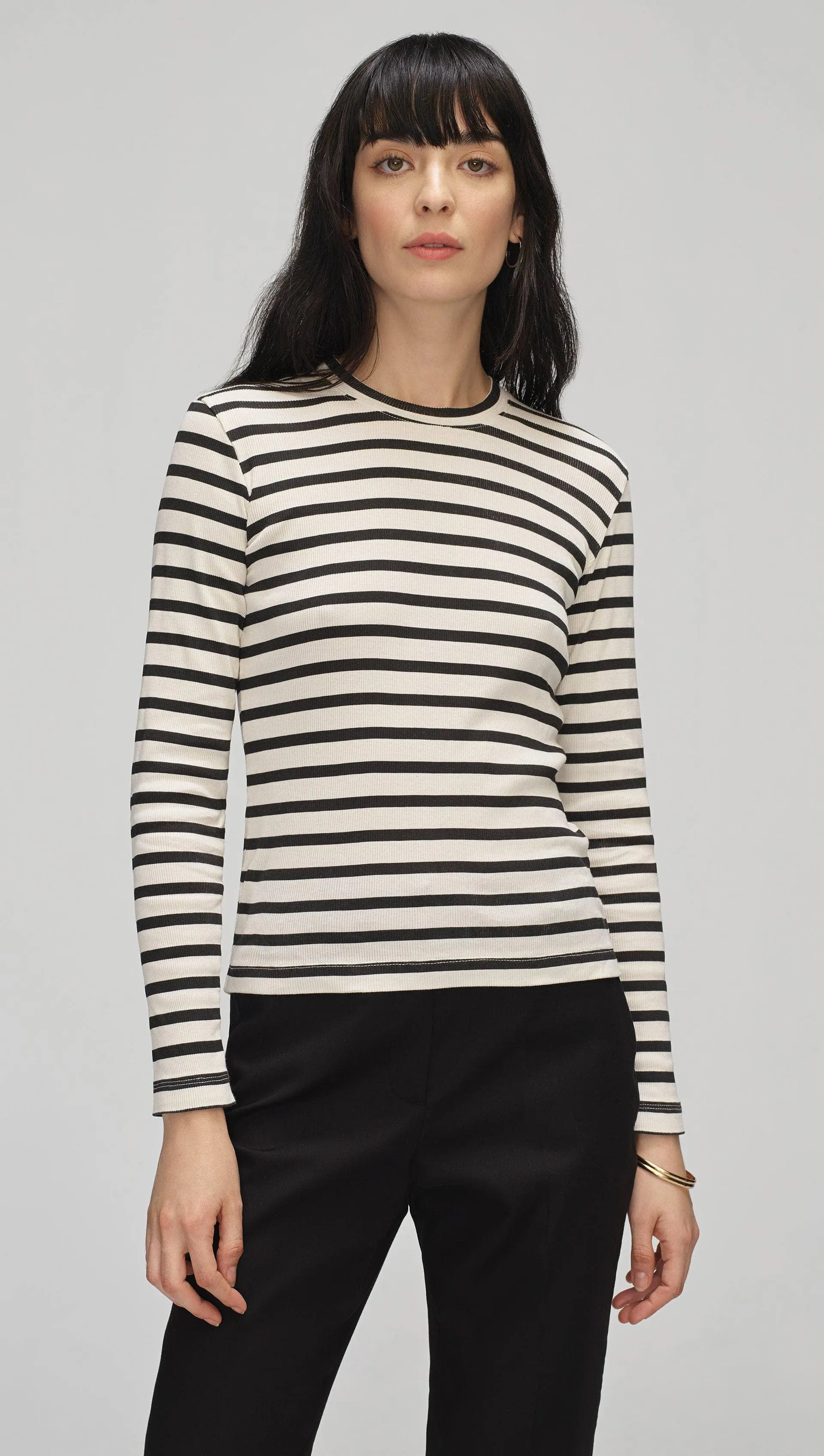 Striped Longsleeve Tee in Ribbed Cotton | Black/Ivory sold by Argent product image thumbnail 3