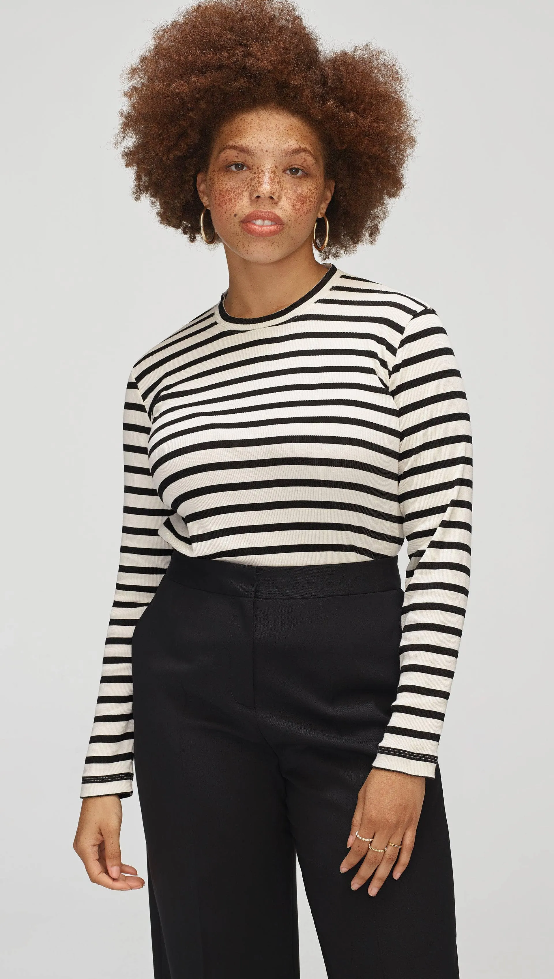 Striped Longsleeve Tee in Ribbed Cotton | Black/Ivory sold by Argent