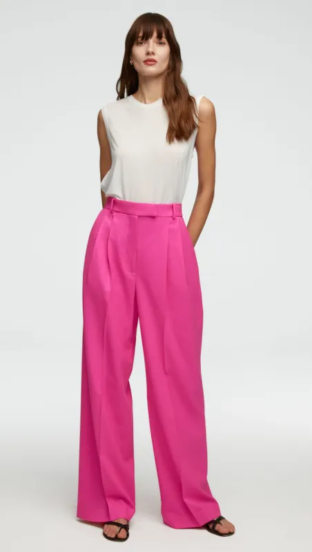 Pleated Trouser in Seasonless Wool | Bright Pink sold by Argent