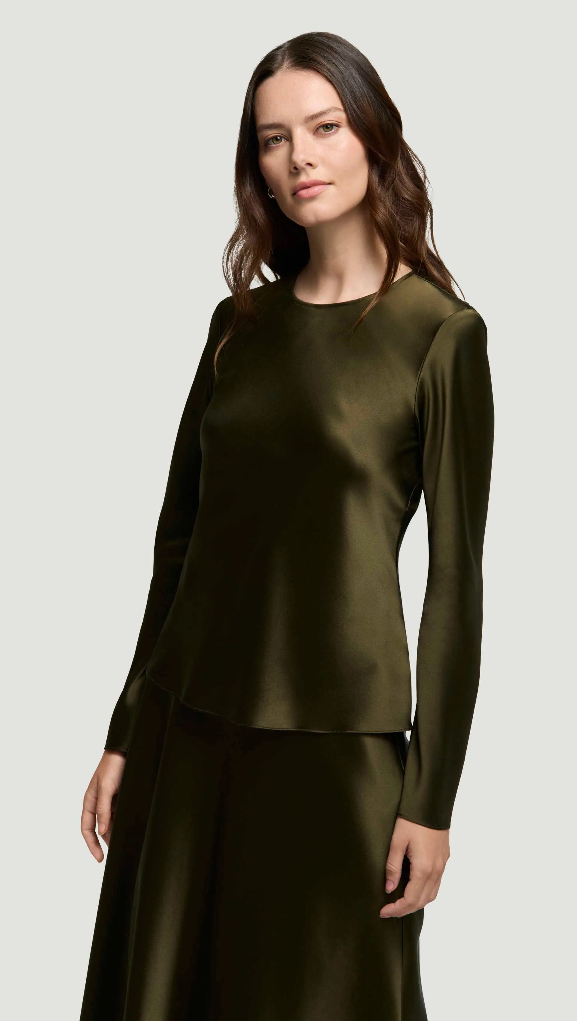 Longsleeve Bias Top in Silk Charmeuse | Basil sold by Argent
