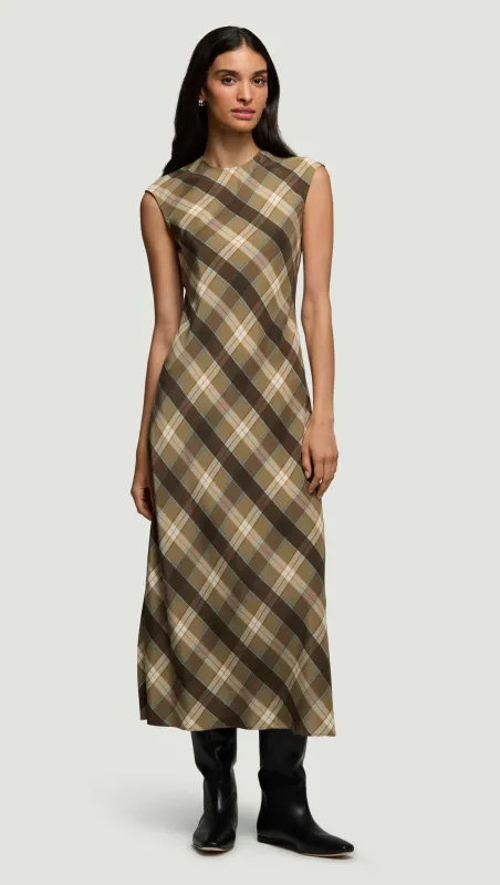 Bias Dress in Silk Charmeuse | Brown Plaid sold by Argent