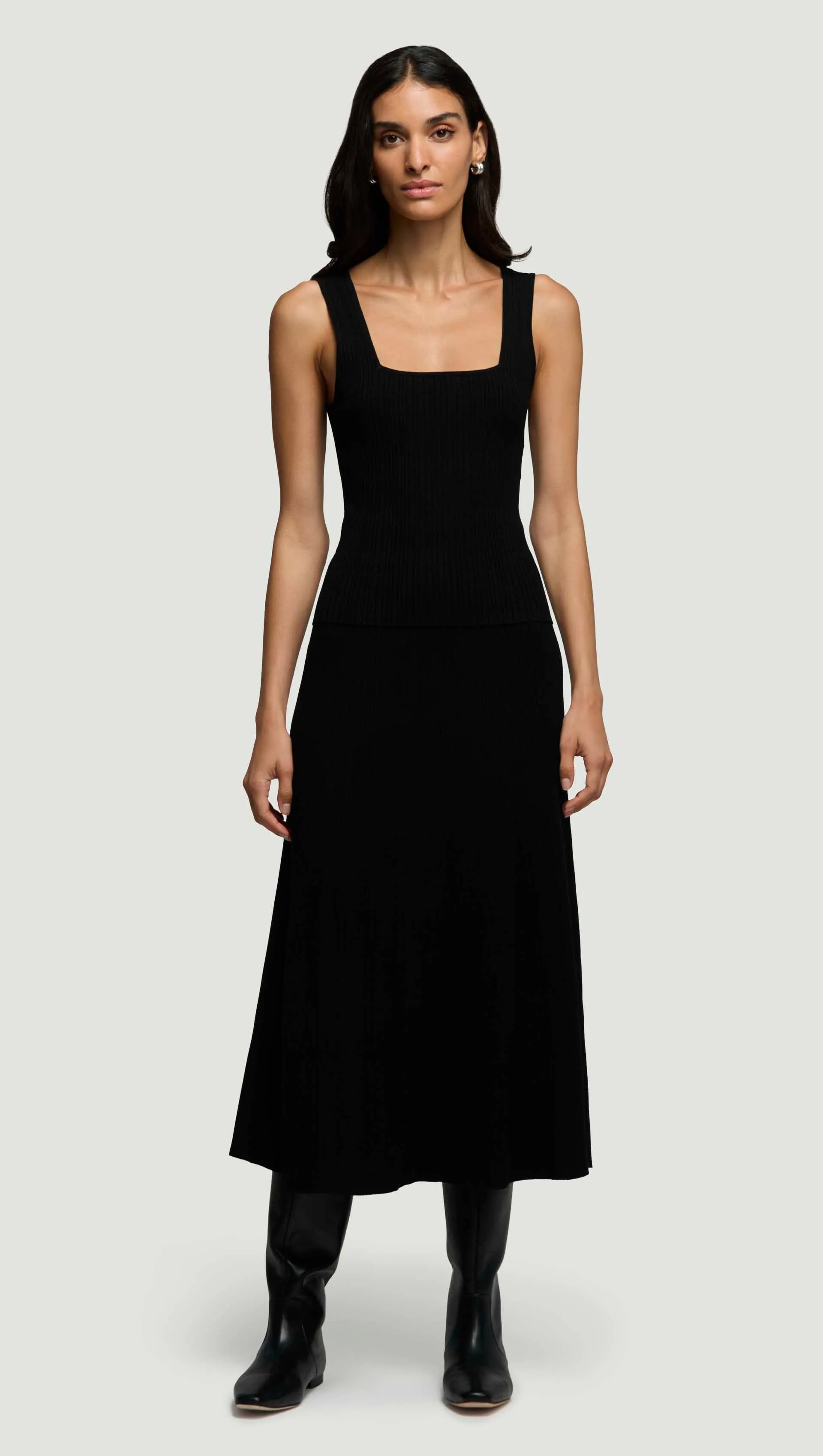Square-Neck Ribbed Top in Variegated Rib Stretch | Black sold by Argent product image thumbnail 3